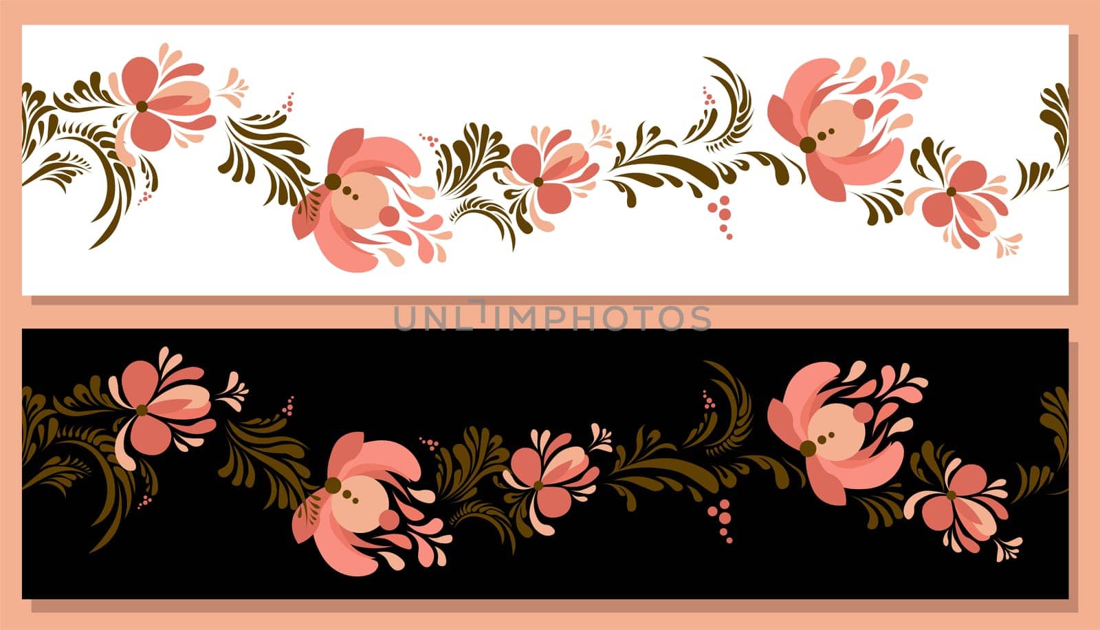 Spring trend pattern. Seamless border for printing on fabric and textile design. Fashionable print for paper in ethnic style. Vector illustration. Pink color.