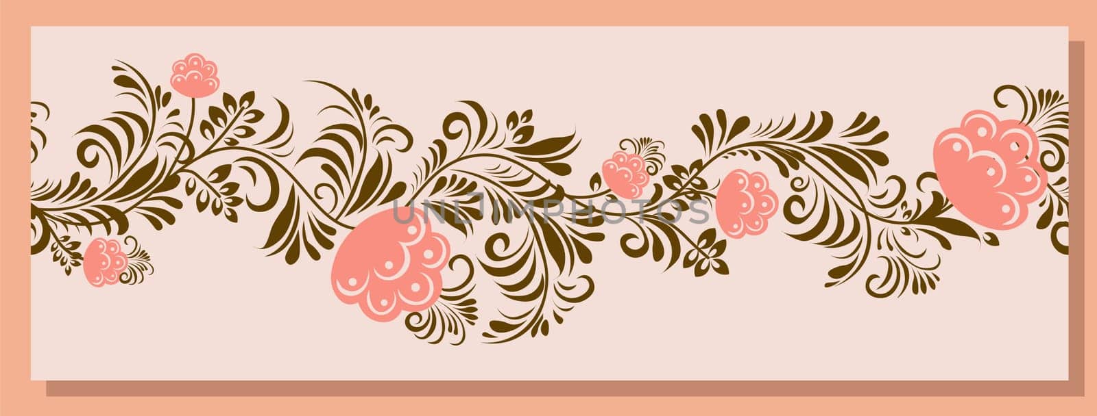 Spring trend pattern. Seamless border for printing on fabric and textile design. Fashionable print for paper in ethnic style. Vector illustration. Pink color.