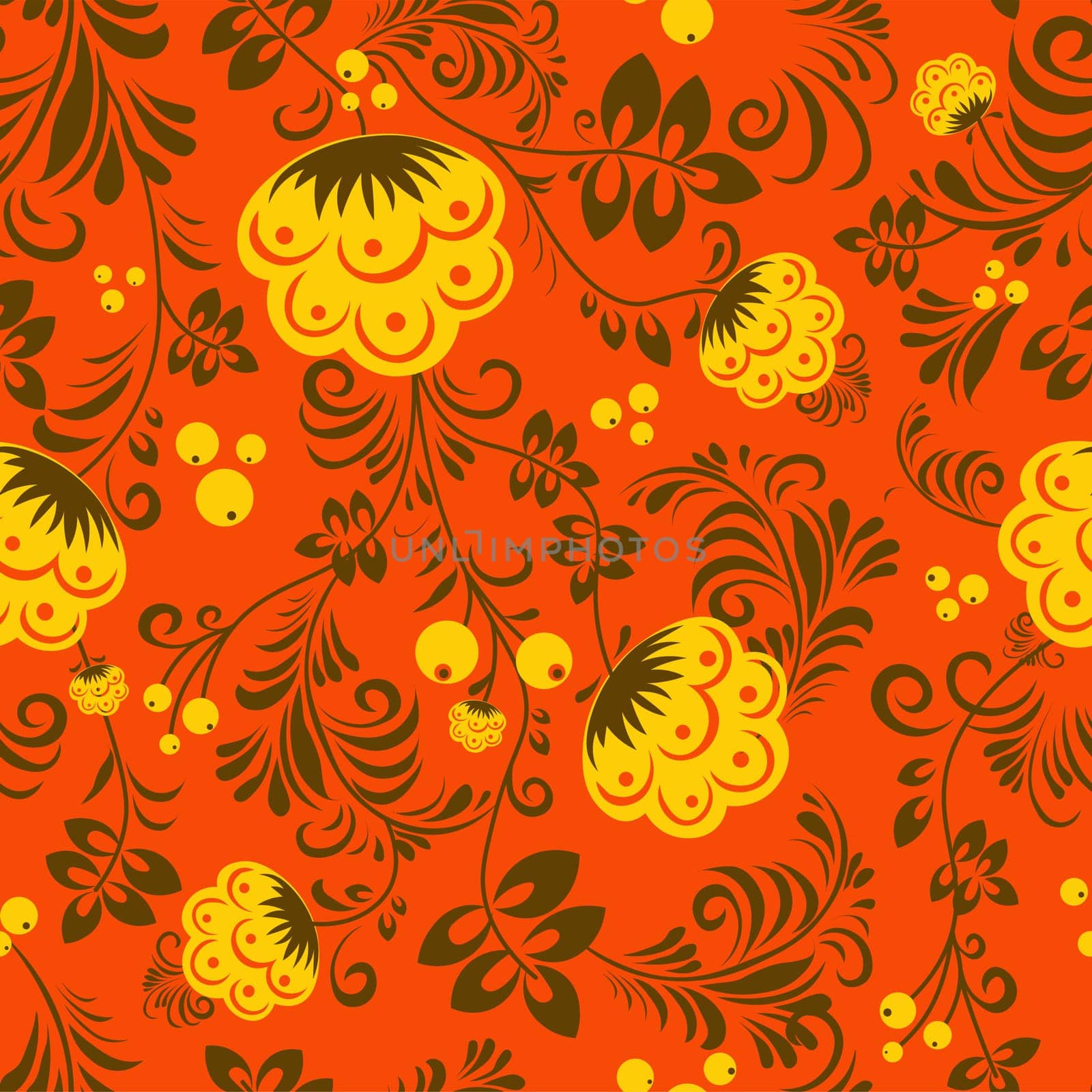 Petrikov painting seamless pattern. Folk style. ethnic painting. Pancake week. postcard or poster, Slavic holiday. Shrovetide Maslenitsa.