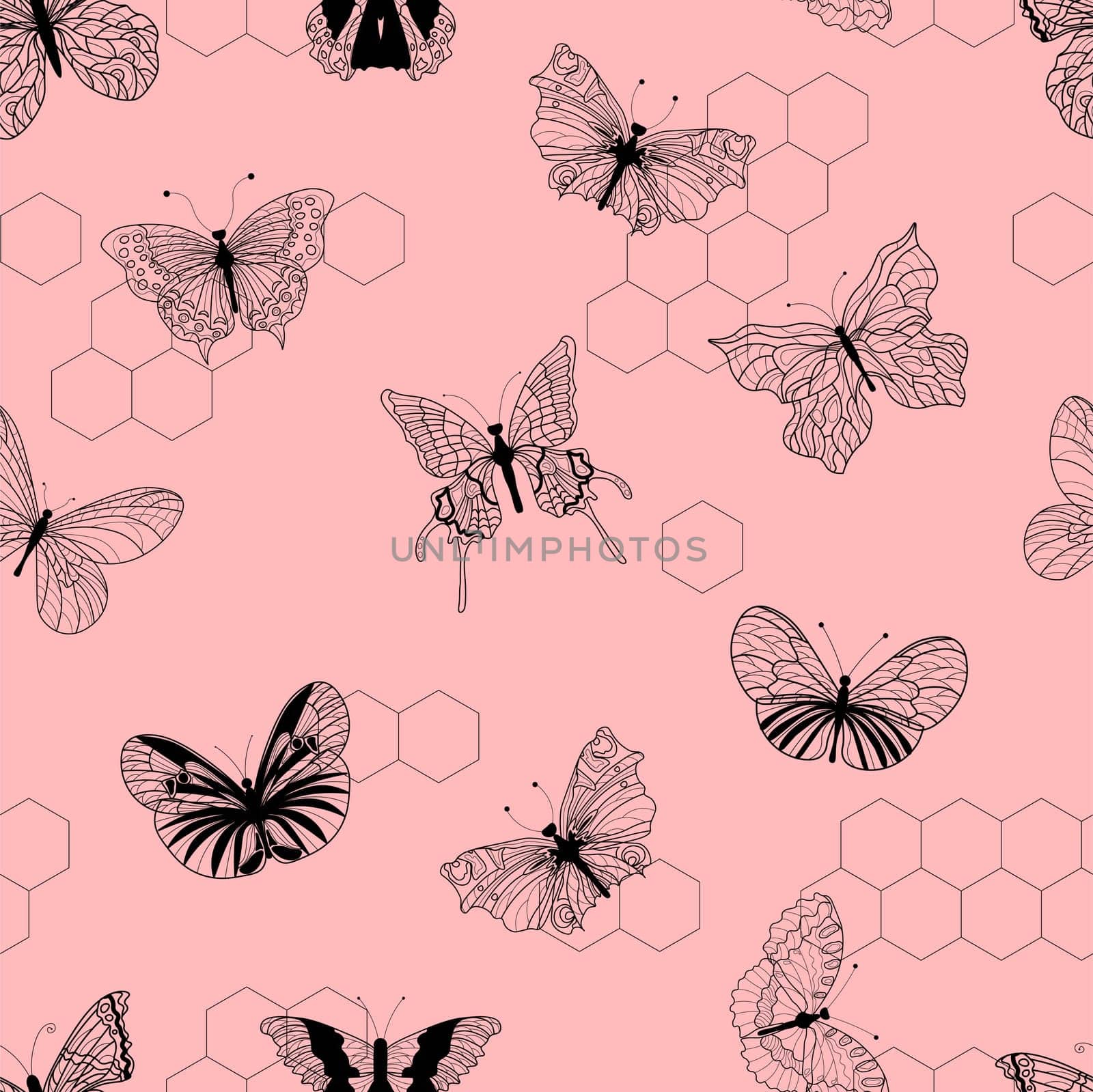 Butterfly pattern. Pink background Vector illustration. ornament seamless