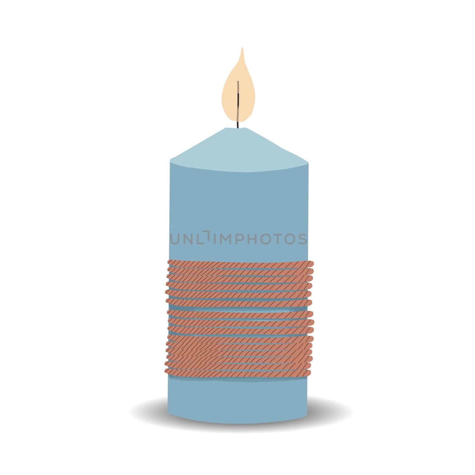 The candle is blue. Decorative candle. Vector illustration isolated. Spa procedure
