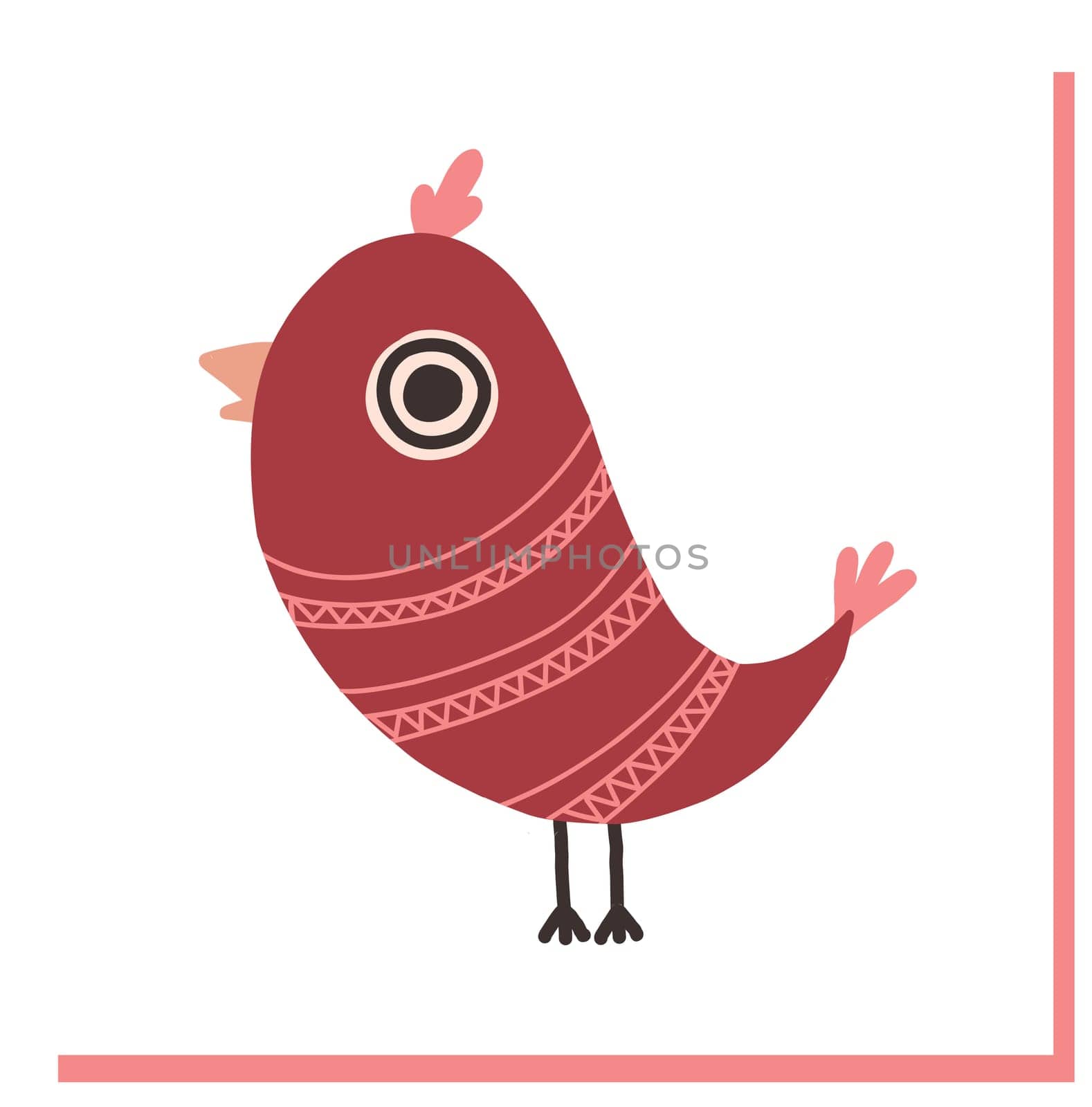 Decorative bird. Hand-drawn bird in folk style. Chick.