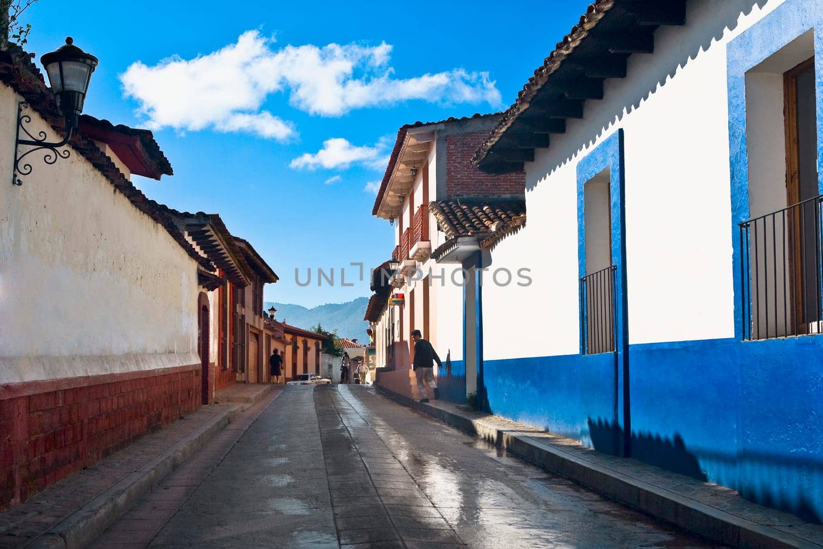 Houses along a street, San Cristobal De Las Casas, Chiapas, Mexico