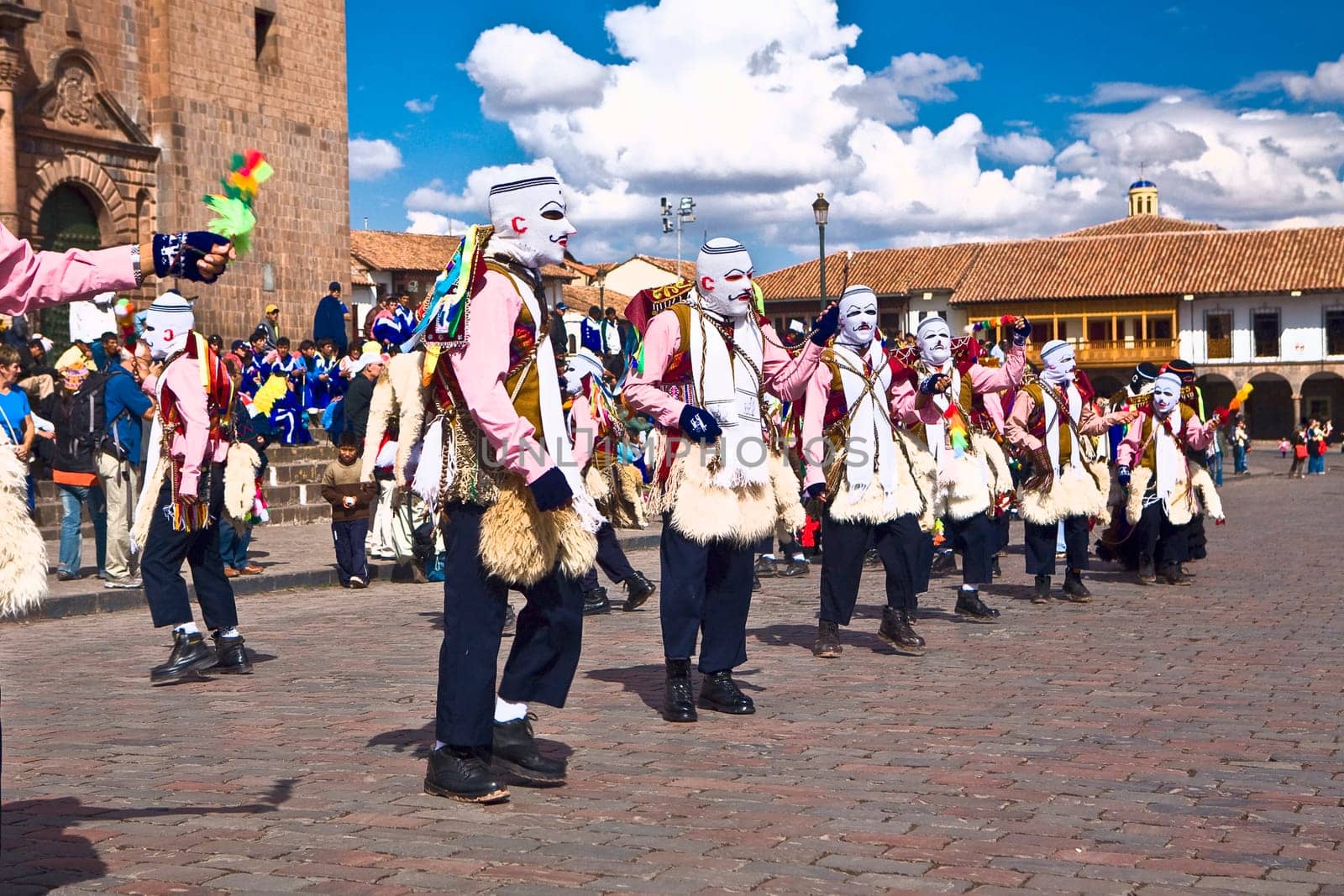 Group of people wearing traditional costume in a festival, Peru