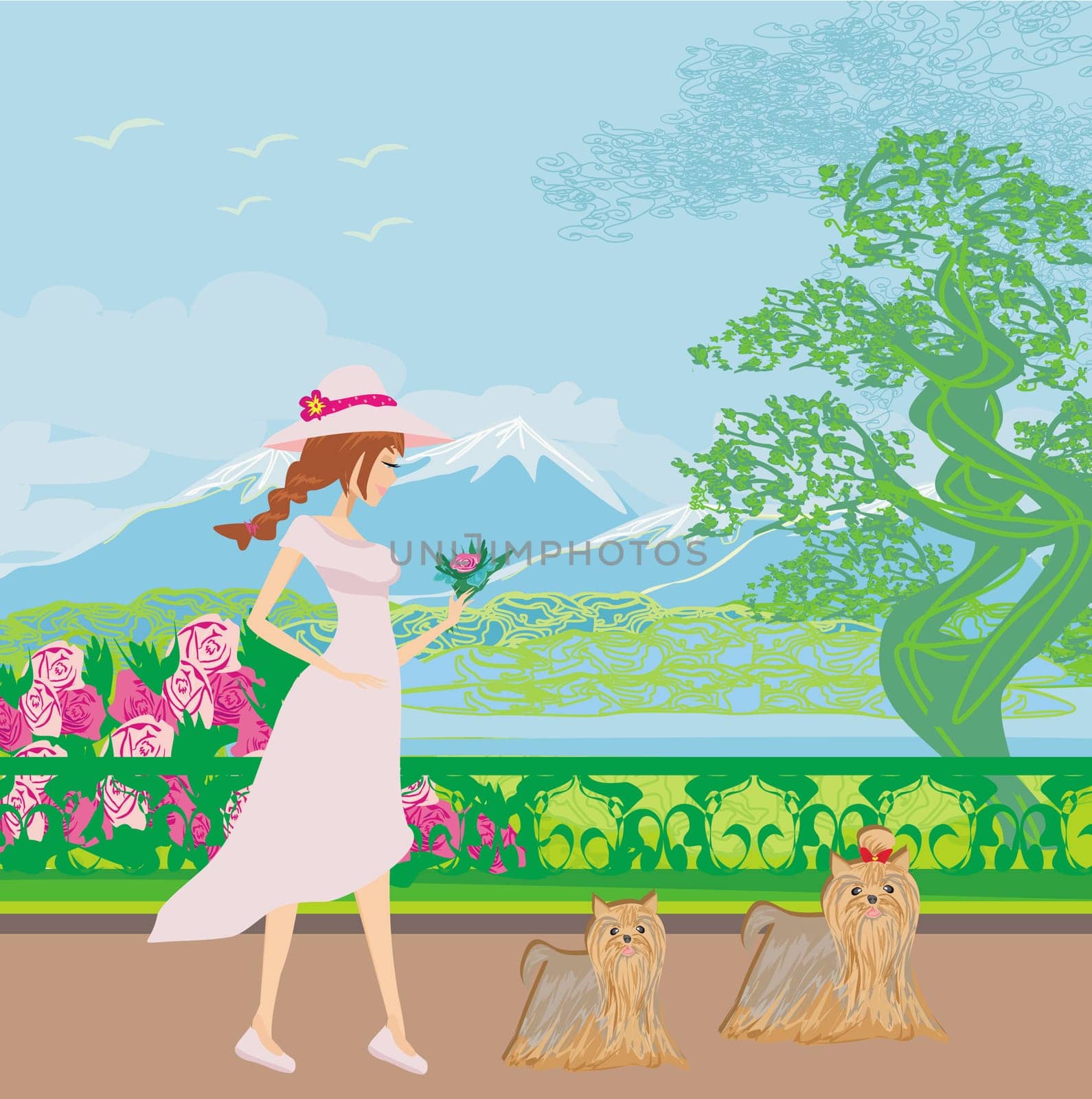 elegant woman walking in the park