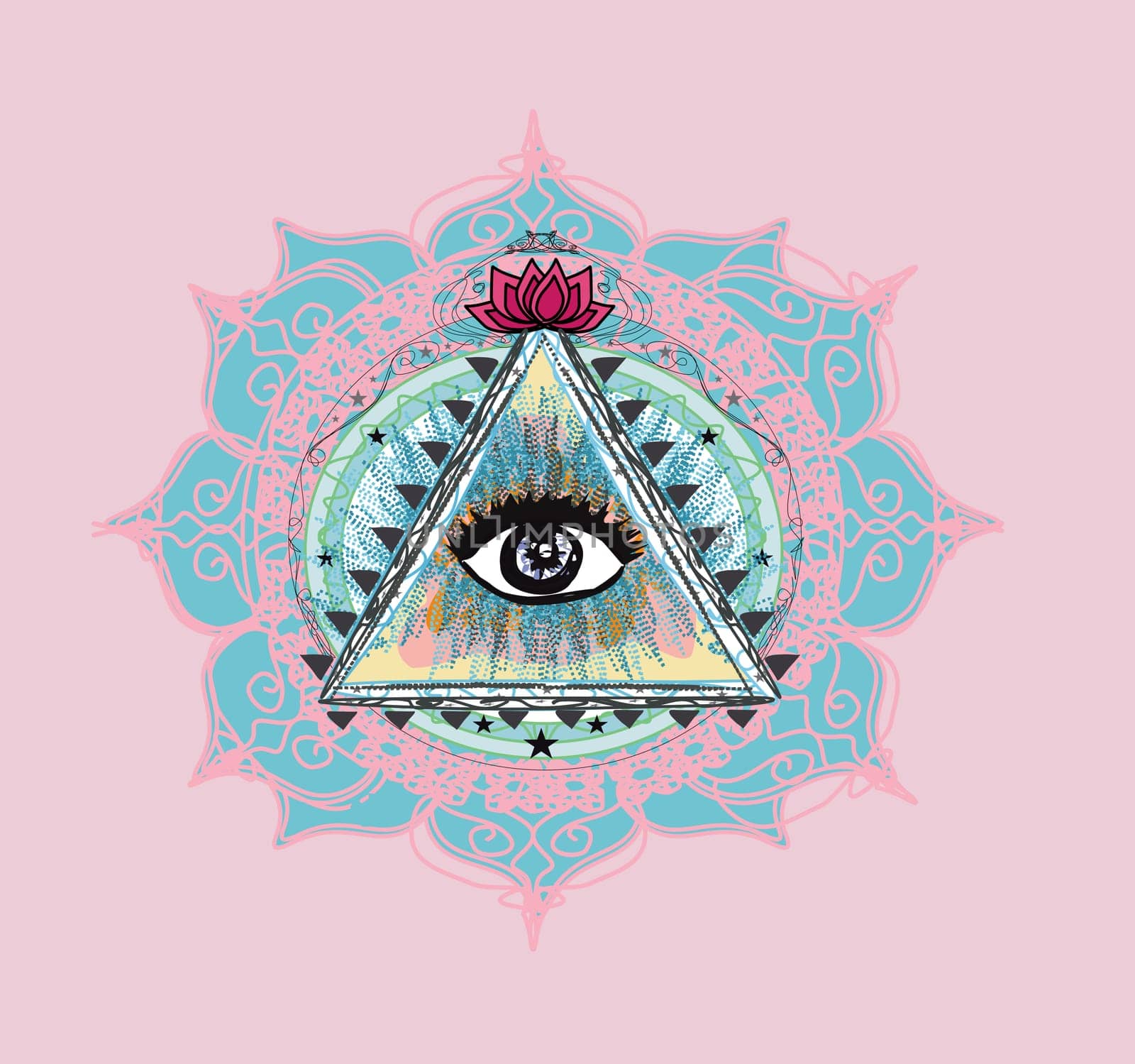 All seeing eye inside triangle pyramid.