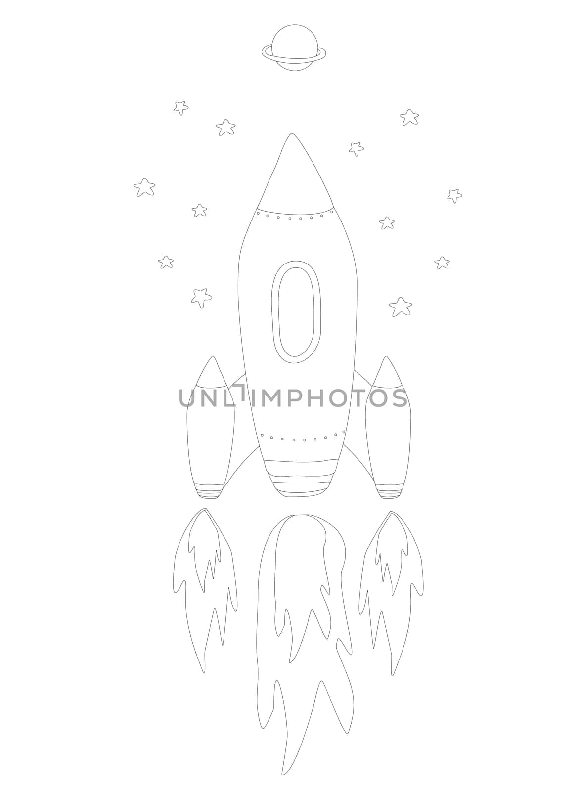 Cute Cartoon rocket in space - coloring book
