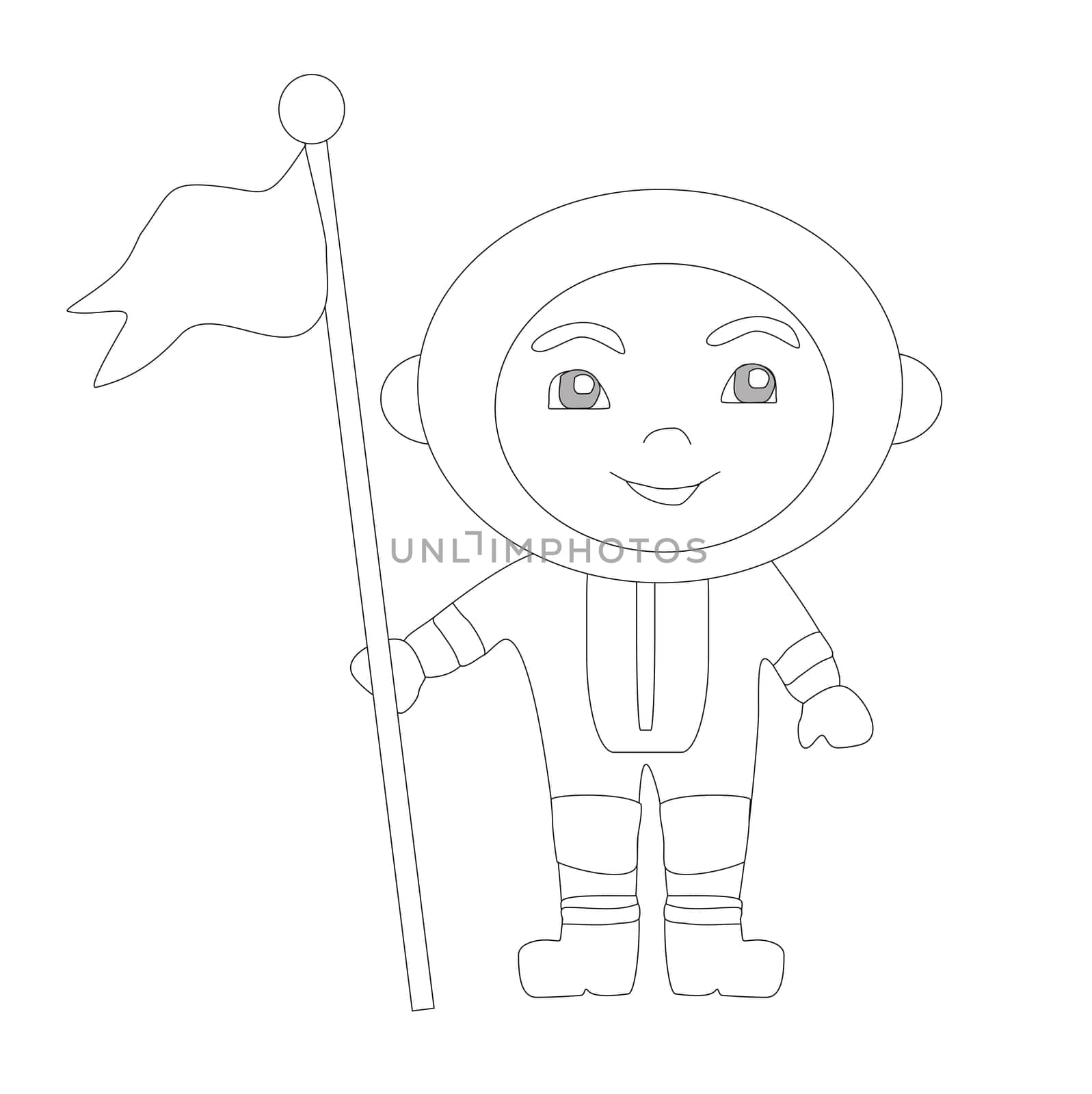 cute astronaut boy with flag - coloring book