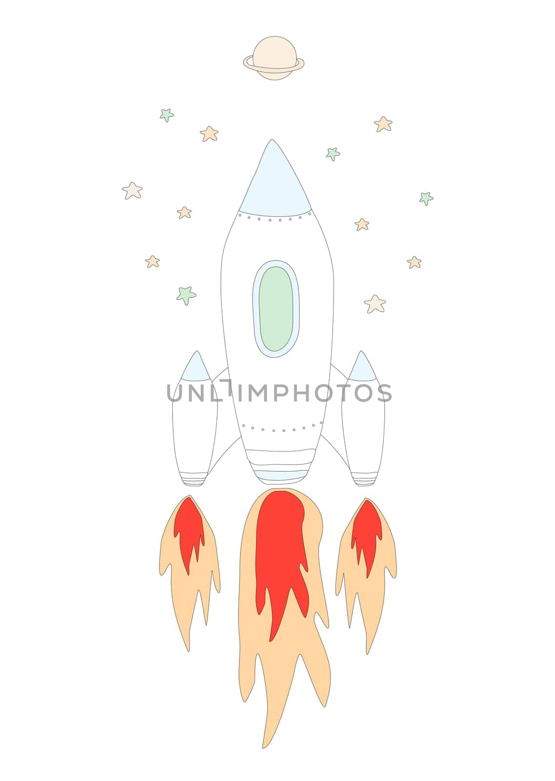 Cute Cartoon rocket in space - isolated illustration