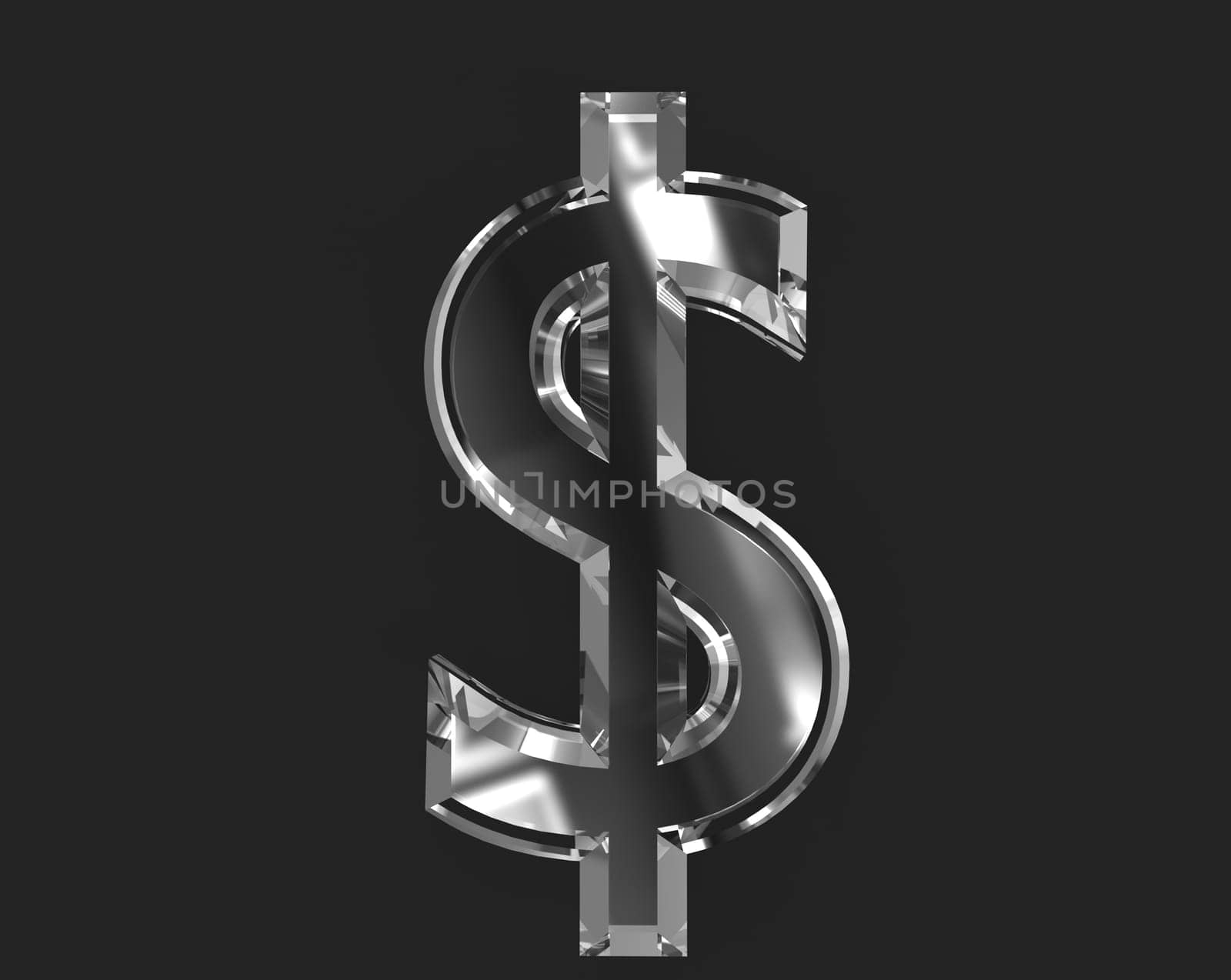White polished glass made clear font - dollar - peso sign isolated on dark, 3D illustration of symbols