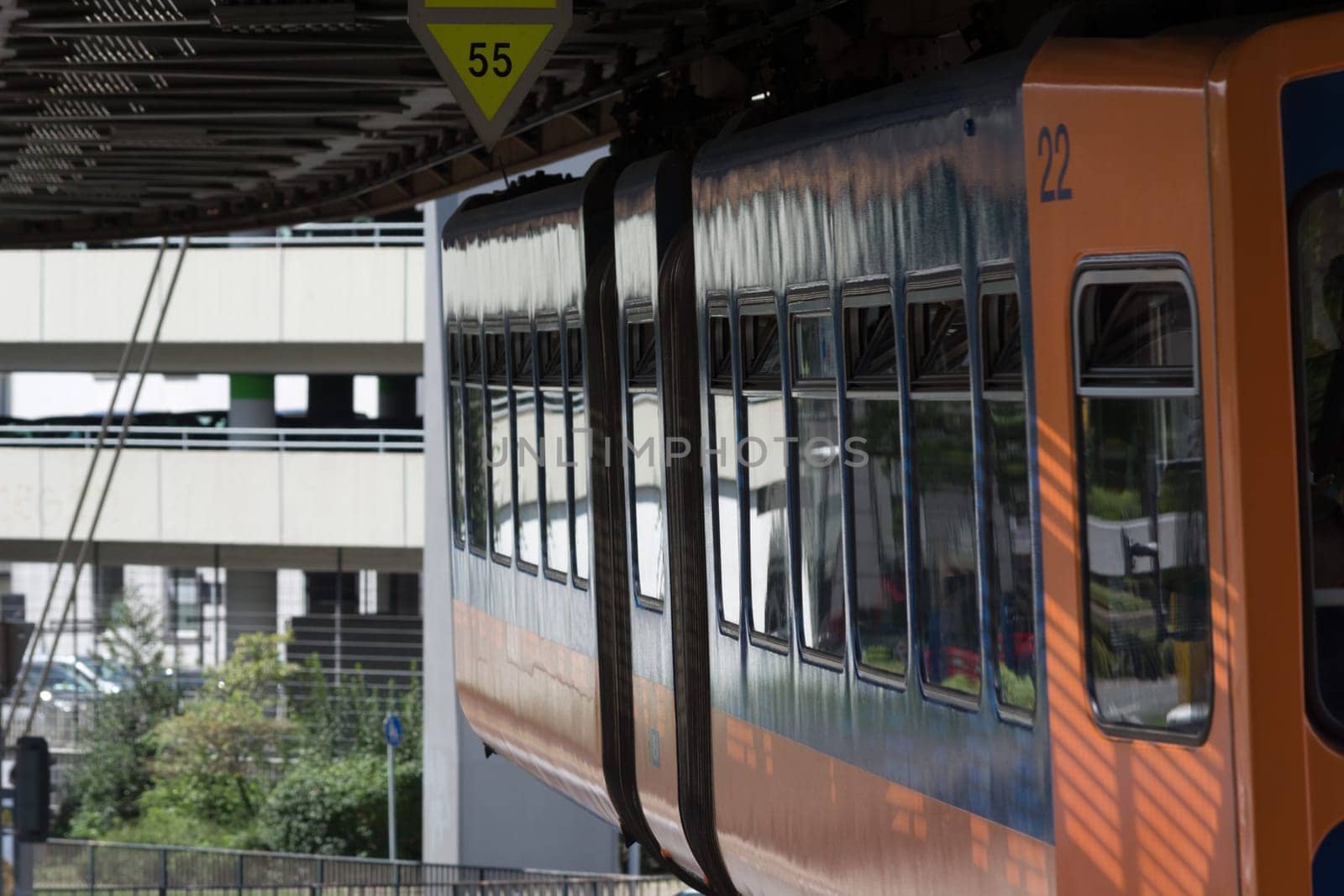 WUPPERTAL  NRW  GERMANY - JULY 31  2017:.. Suspension railway in the station Wuppertal Vohwinkel.Die Hochbahn is used for public transport.