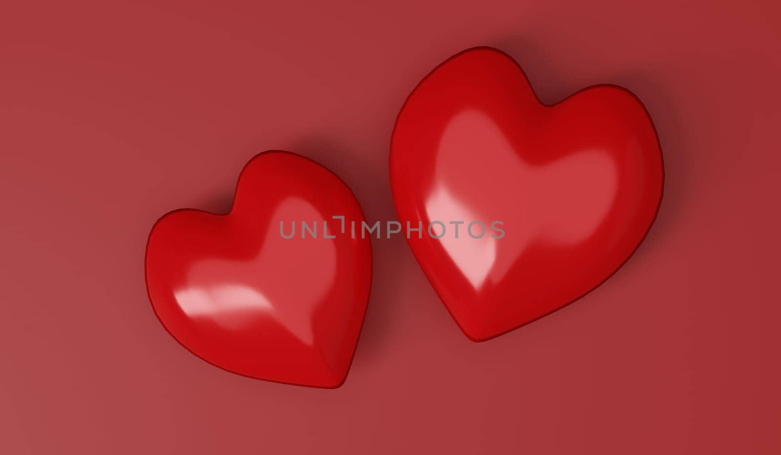 Two red hearts on red background. Valentine's day concept
