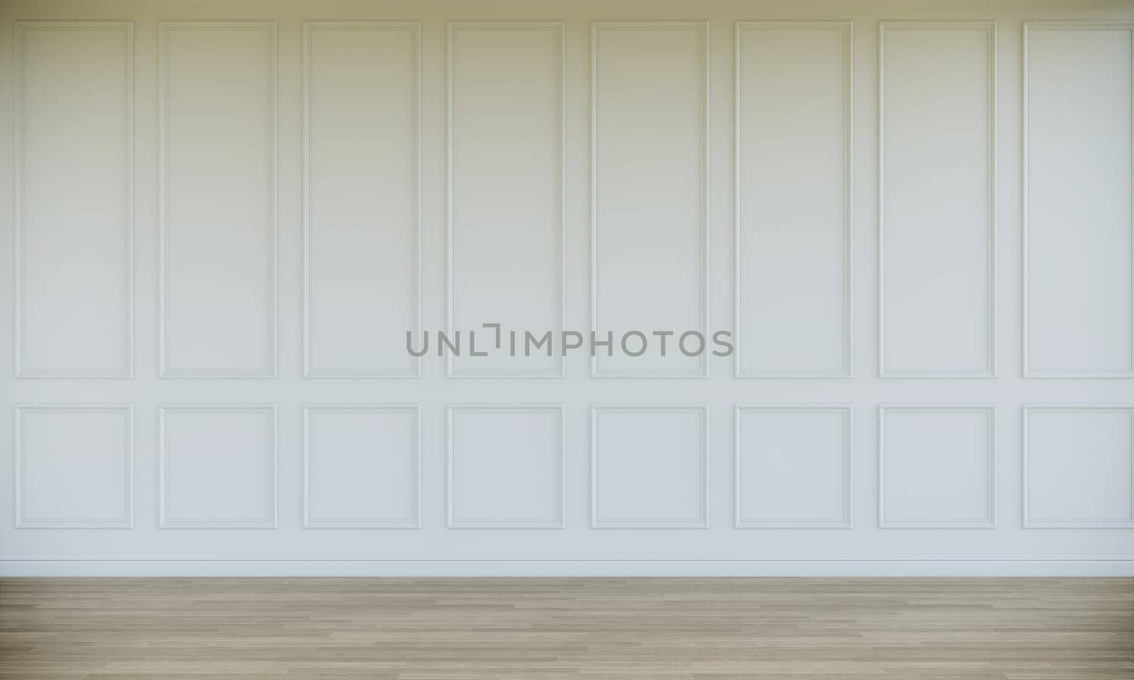 empty white room with wooden floor. classic wall style interior design