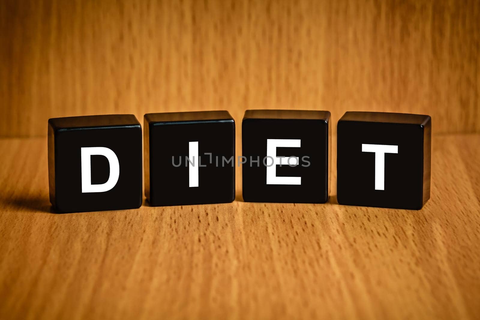 diet healthy text on black block, health concept