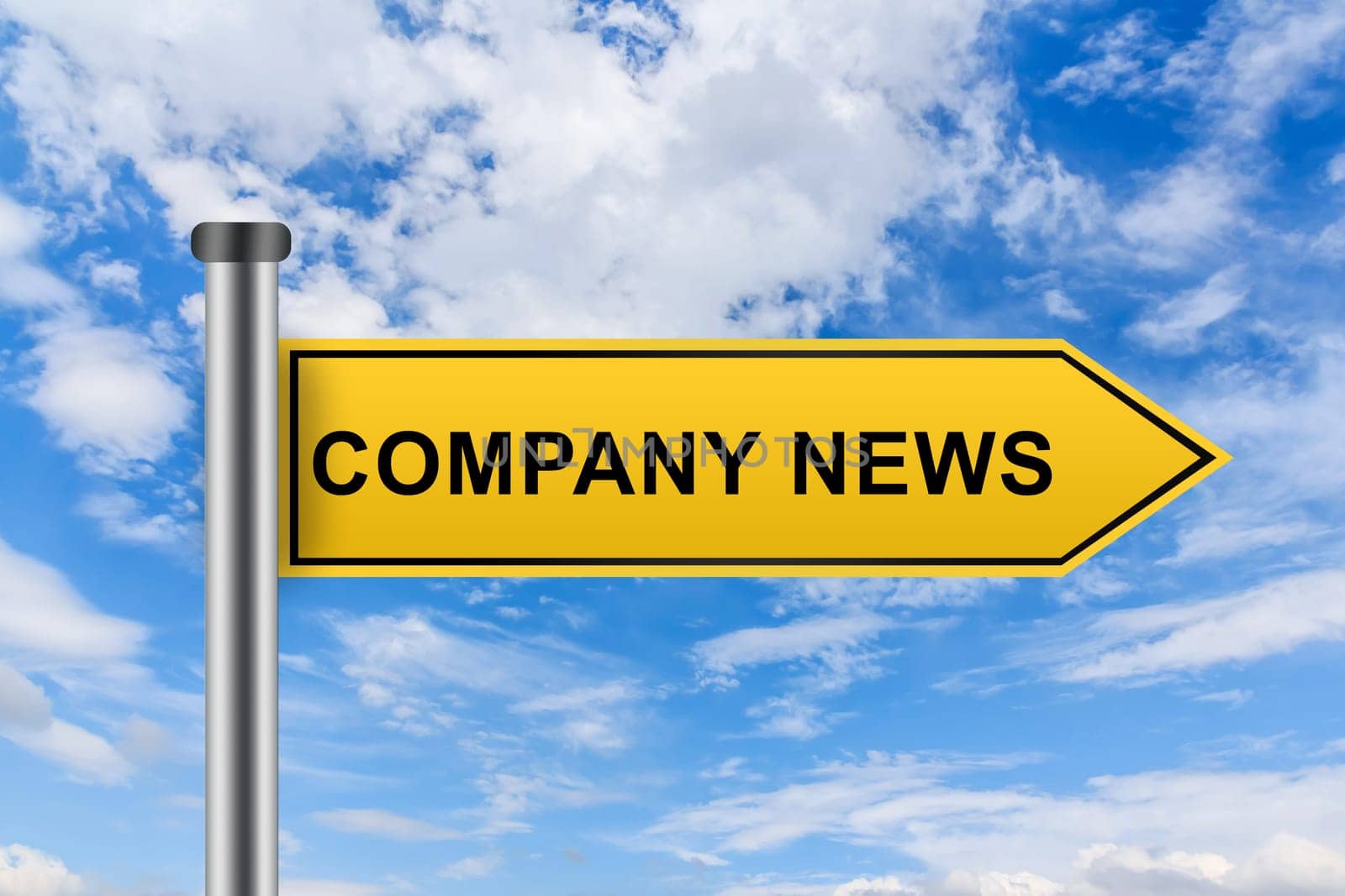 company news words on yellow road sign on blue sky