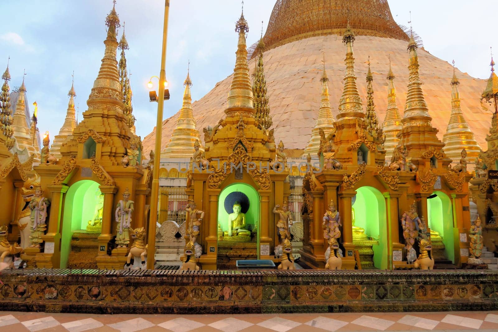 Schwedagon Pagoda at night time, most important Buddhist temple in Burma - Myanmar