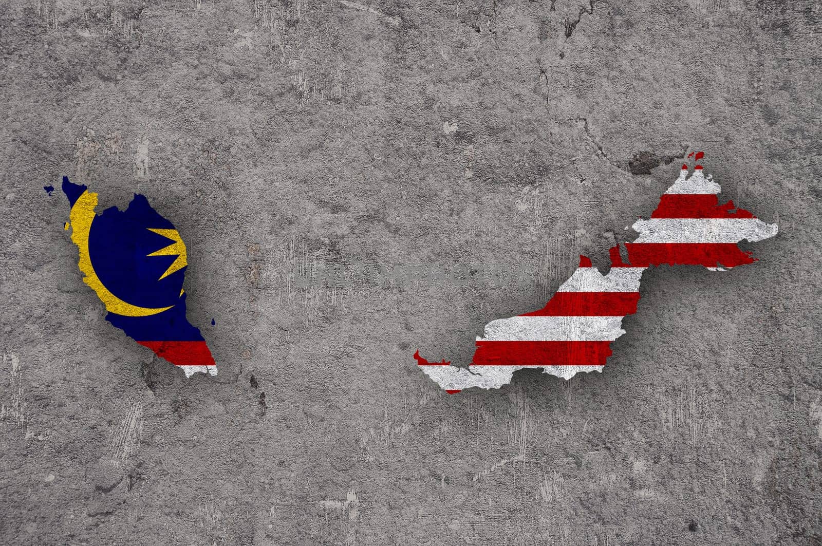 Map and flag of Malaysia on weathered concrete