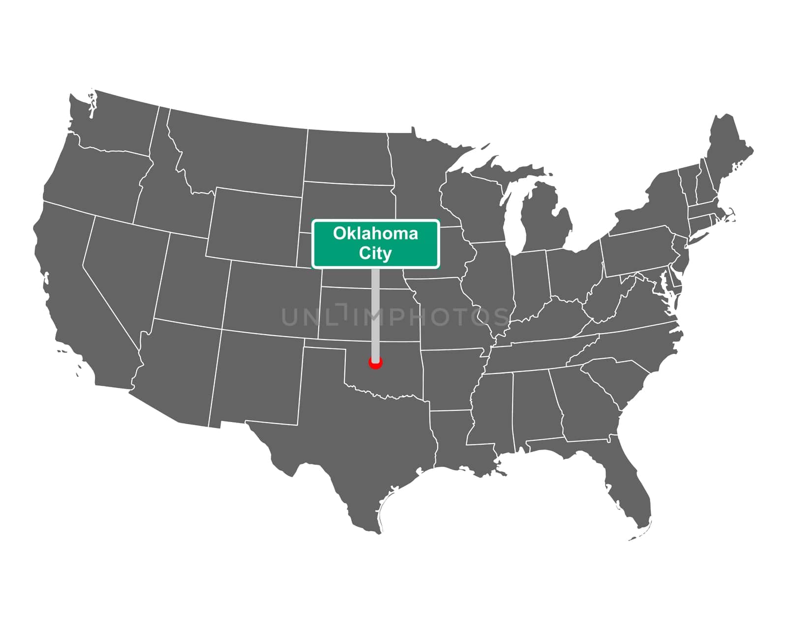 Oklahoma City city limit sign and map of USA