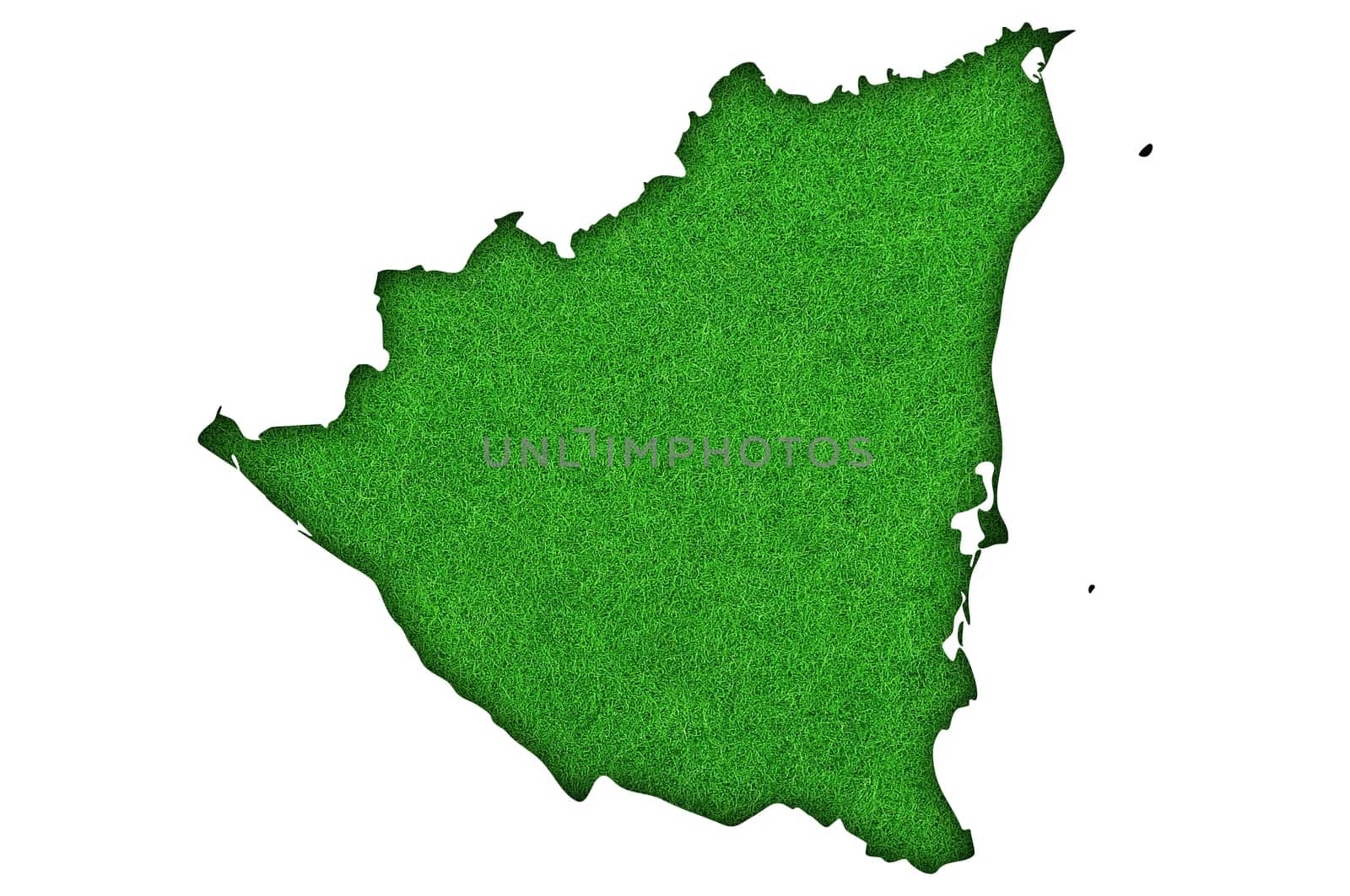 Map of Nicaragua on green felt
