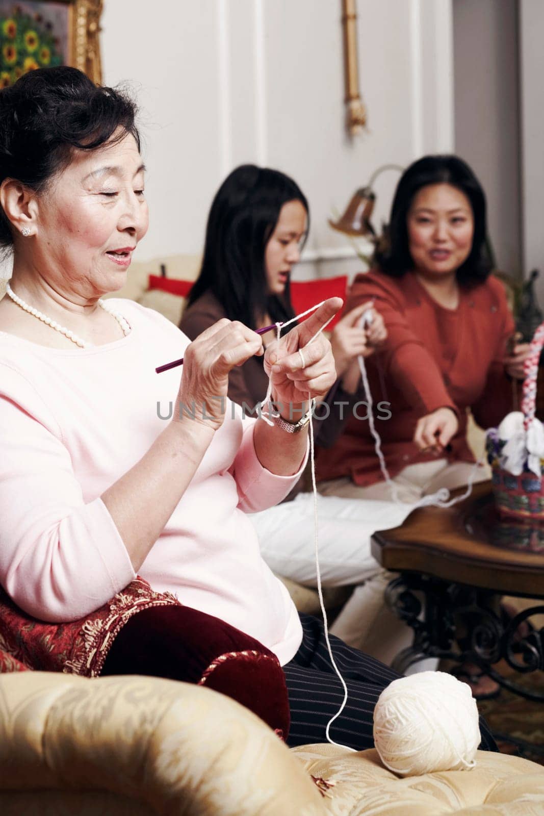 Close-up of a senior woman knitting