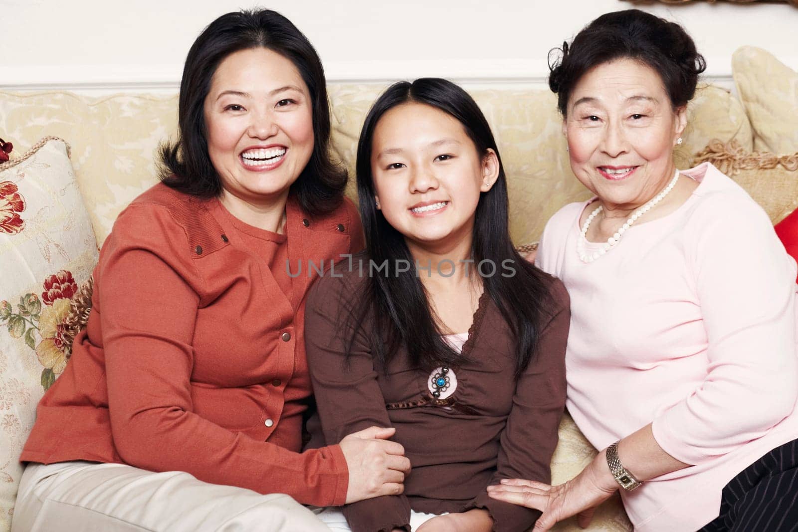 Portrait of a girl with her mother and her grandmother
