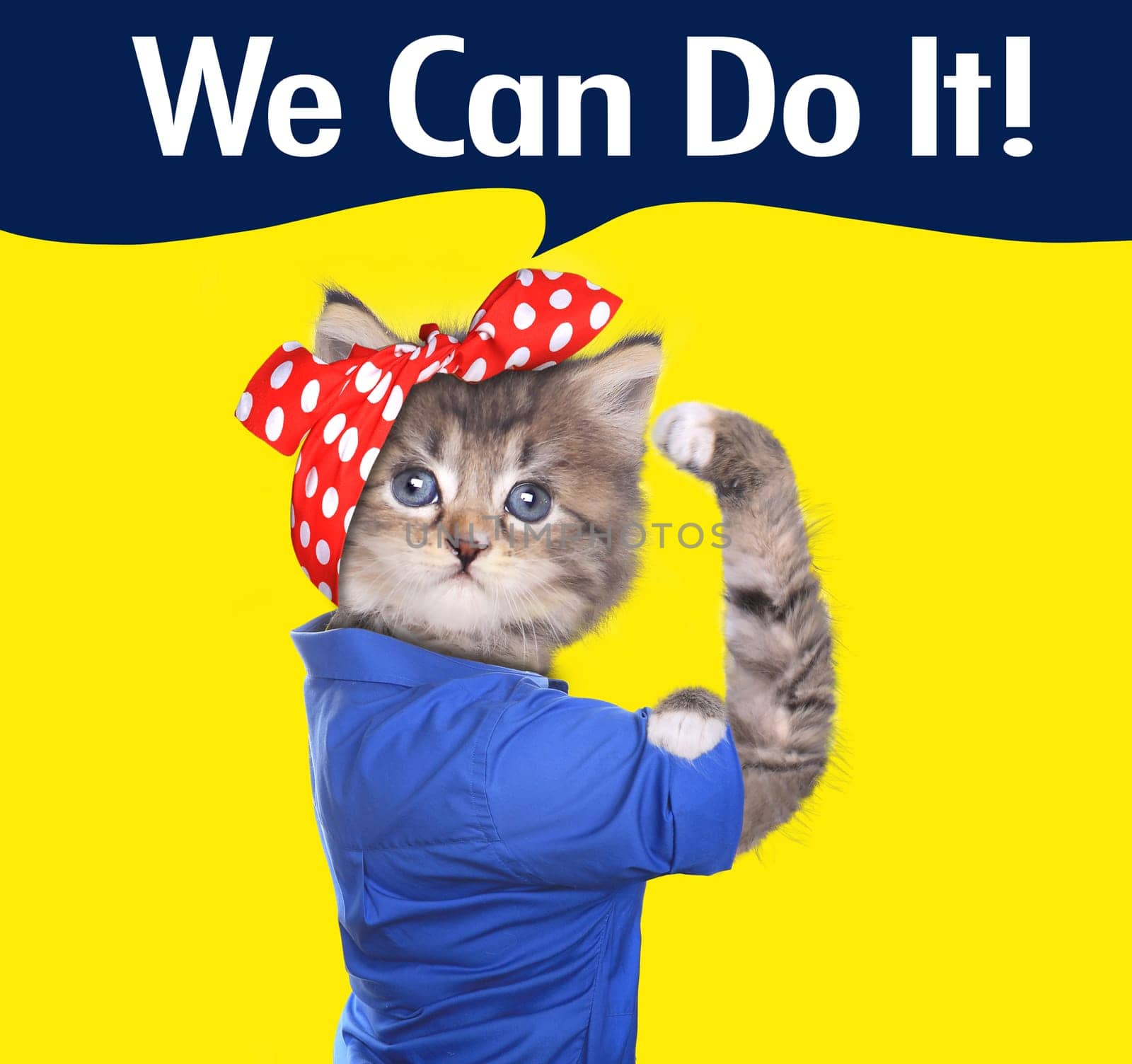 Iconic Remake Image of a Factory Working Kitten in the 1950 Era