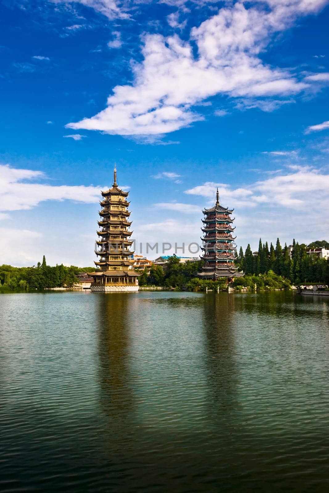 Sun And Moon Pagoda, Banyan Lake, Guilin, Guangxi Province, China