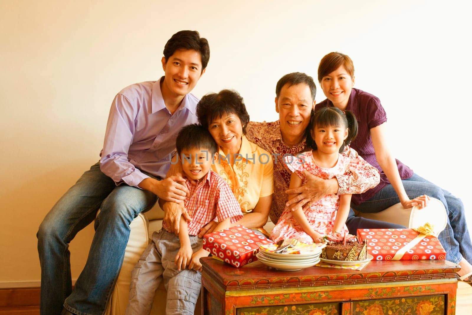 Portrait of a family celebrating a birthday party