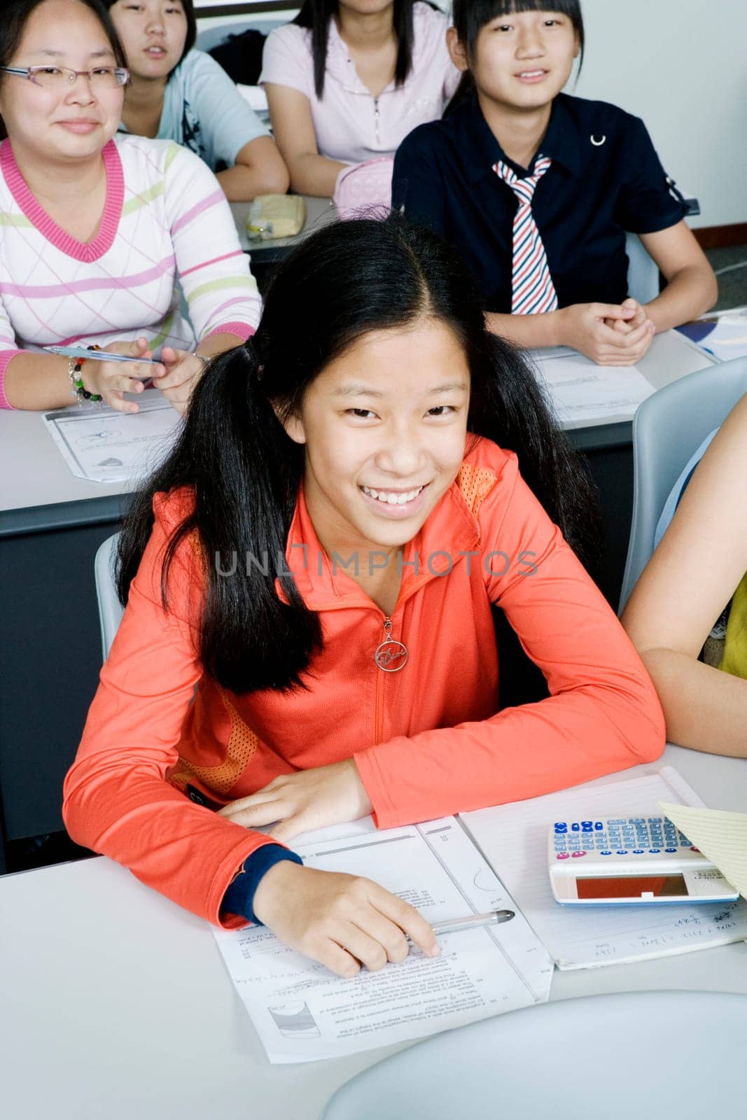 High angle view of teenage students in a classroom