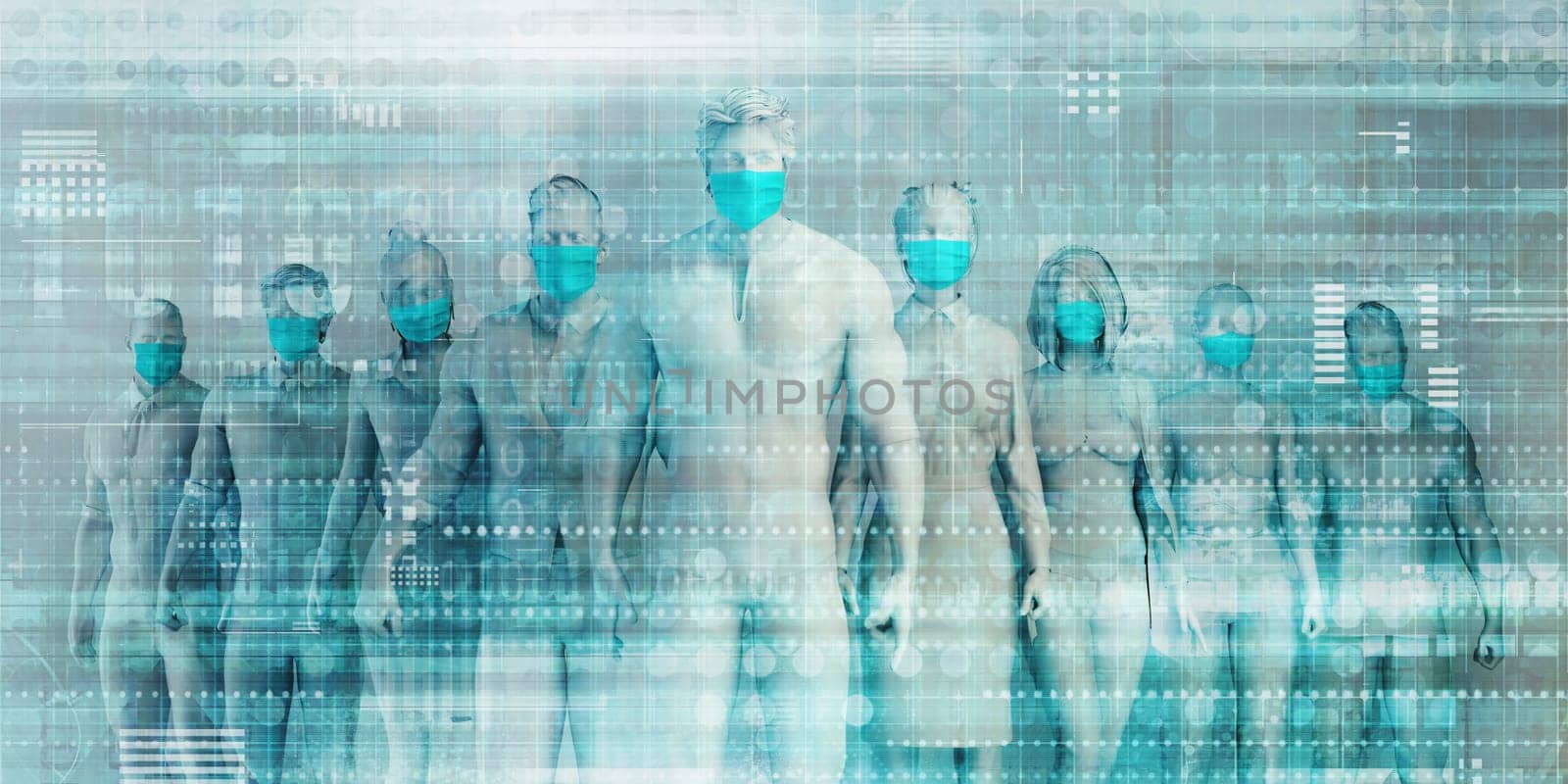 United Against Coronavirus as War Concept with People Wearing Surgical Masks
