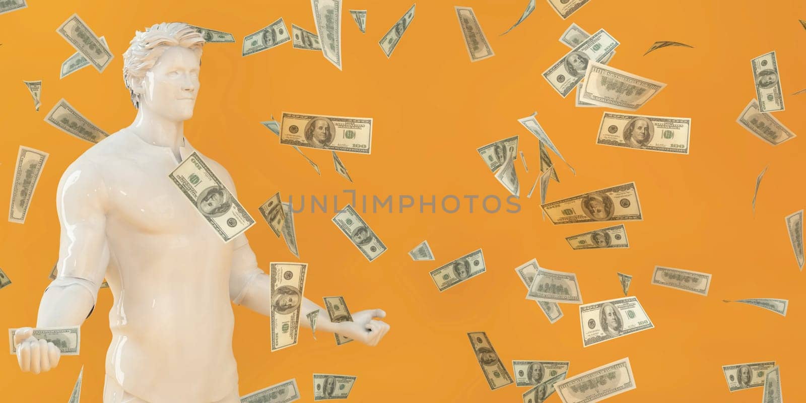 Jackpot Winner with Money Falling Down into Winning Person