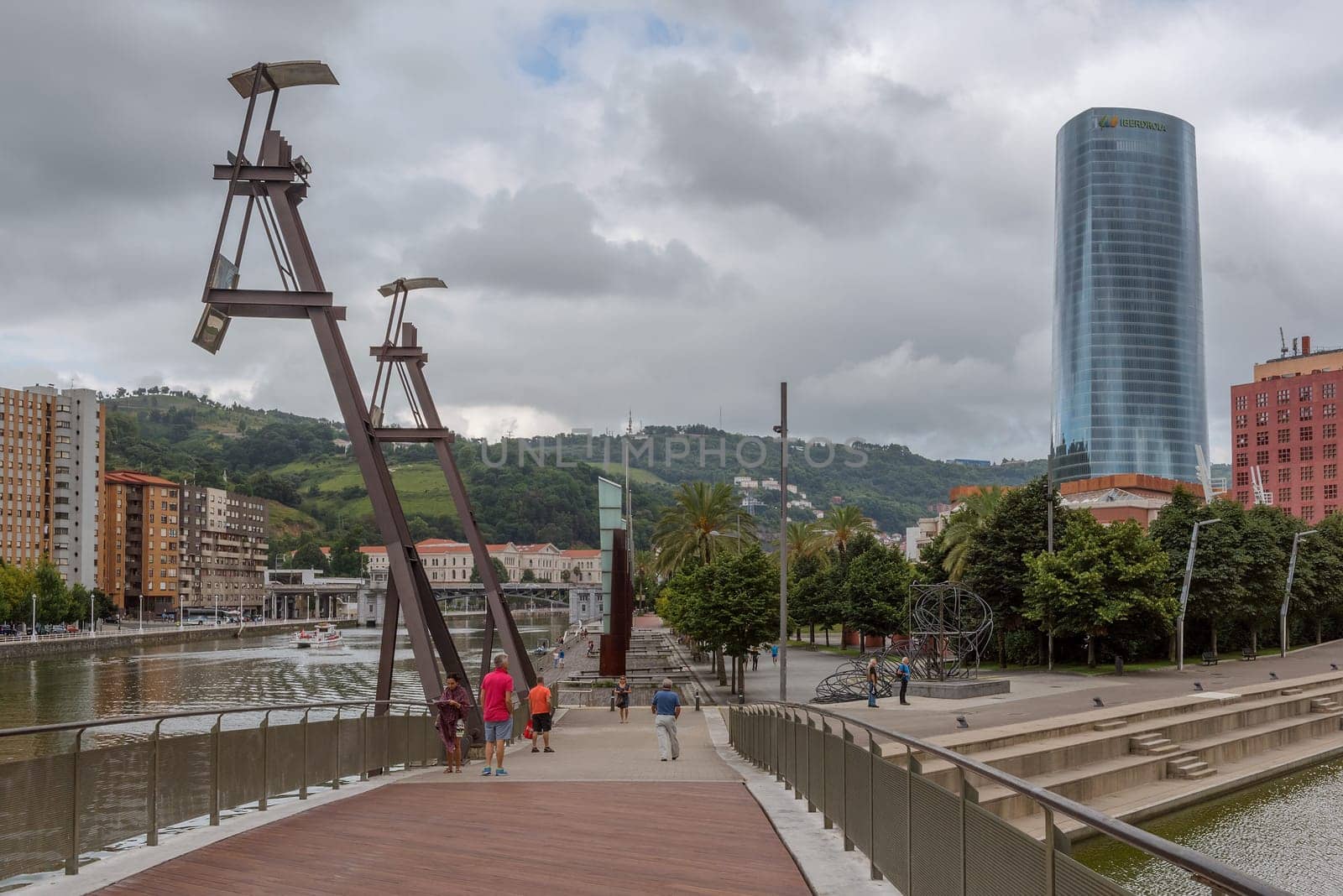 Landscape on the banks of the Nervion river in downtown Bilbao, Spain