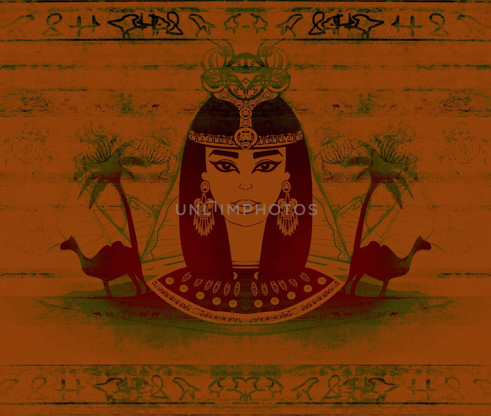 old paper with Egyptian queen - artistic grunge background