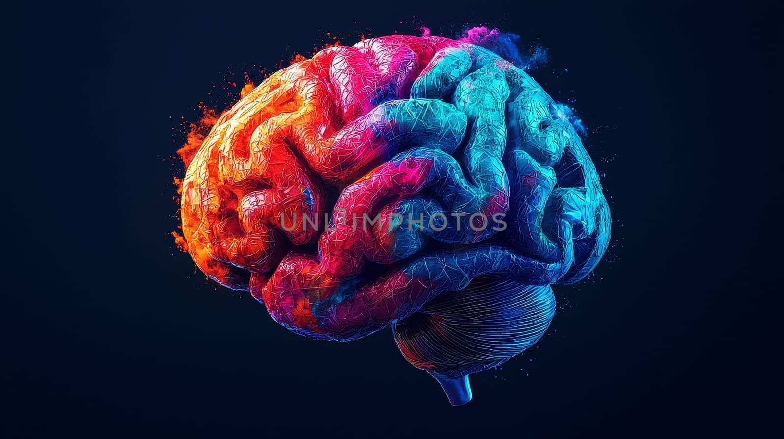 A futuristic colorful human brain is shown on a black background..