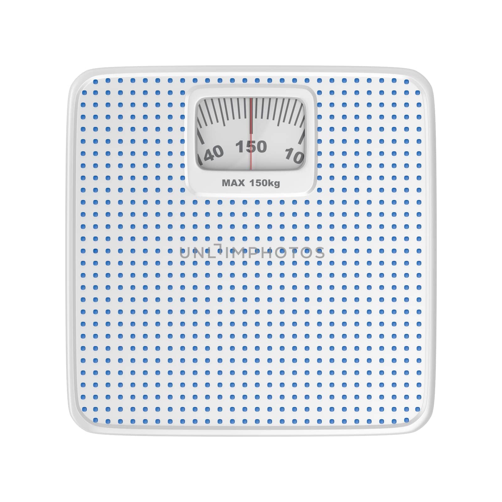 Top view of analog bathroom scale, isolated on white background
