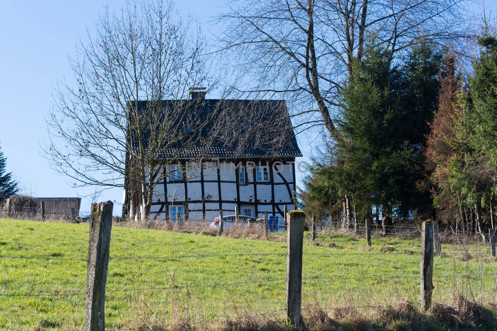 HEILIGENHAUS, NRW, GERMANY - FEBRUARY 24, 2019:.Historic and medieval building.Half-timbered houses, some with slate facades.