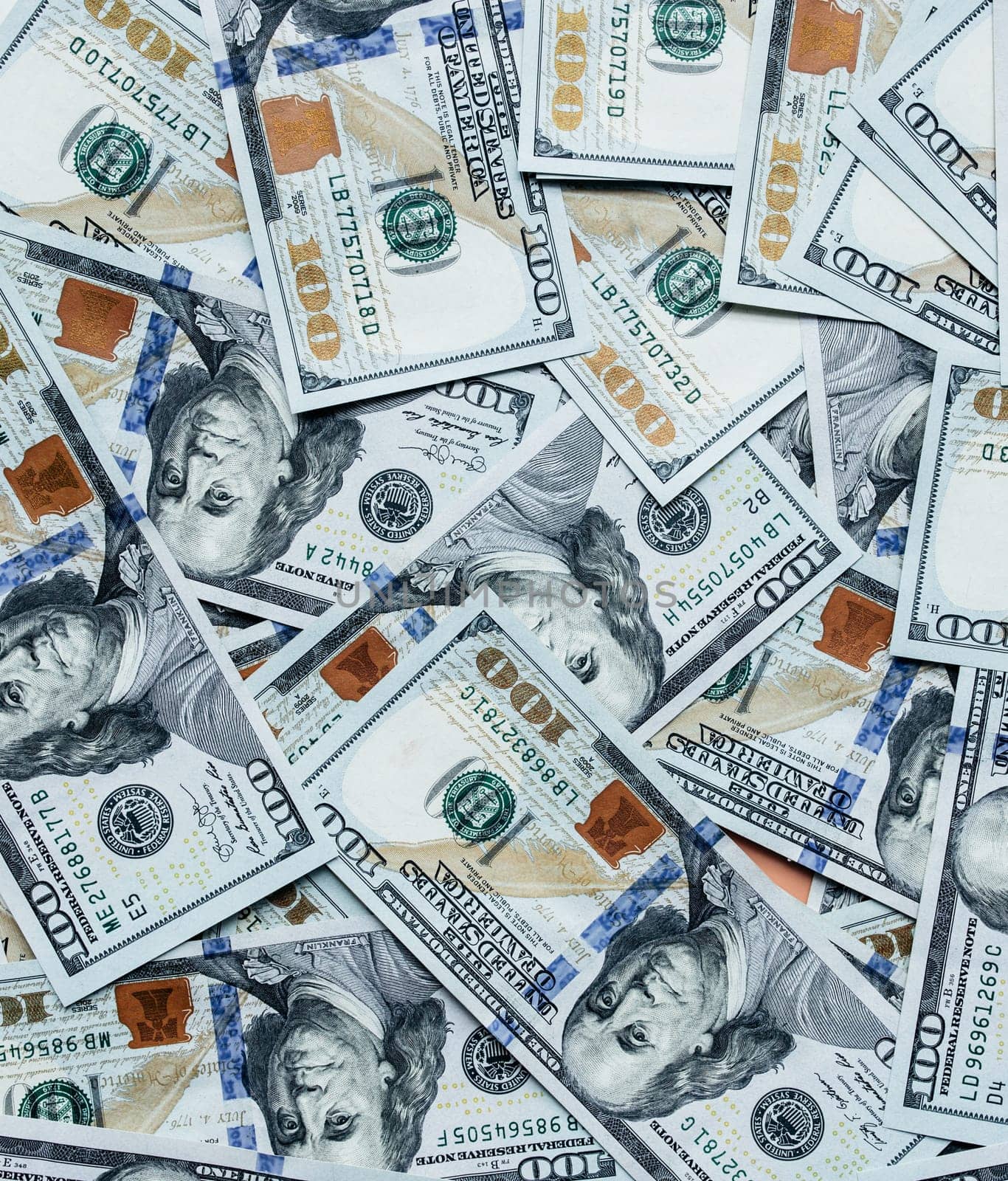 Heap of american dollars hundred banknote background. High quality photo