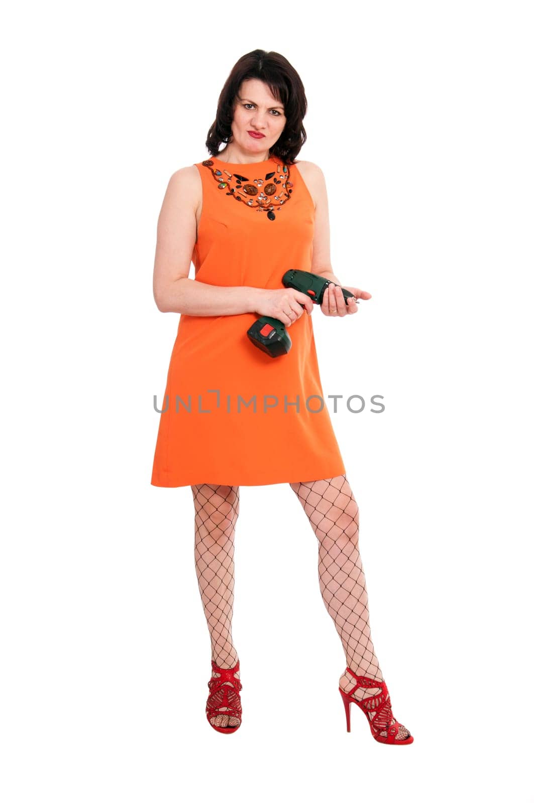 woman with screwdriver isolated on the white background