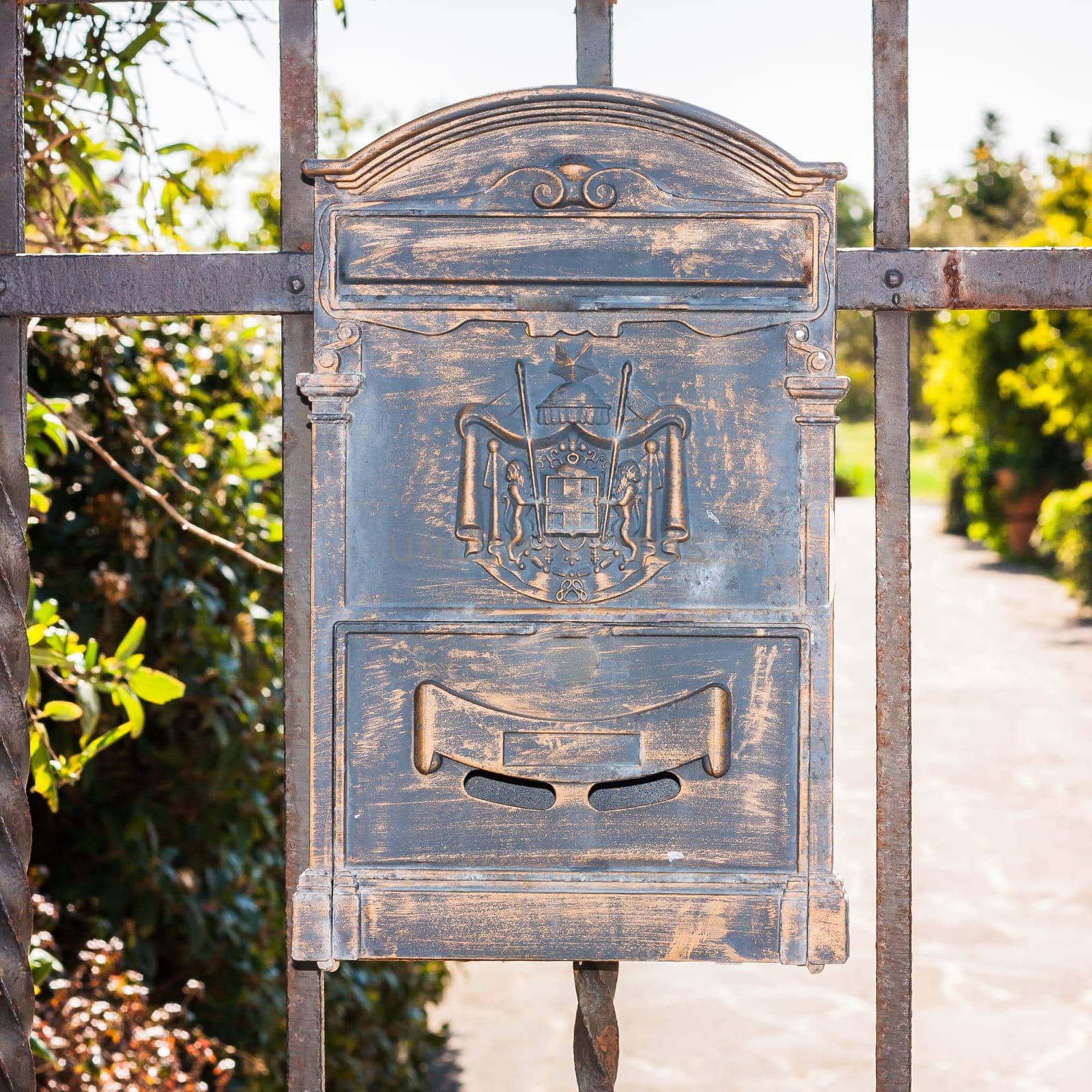 Letter box wrought iron with decorations .