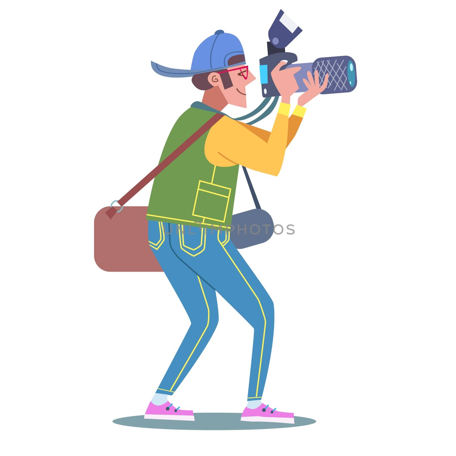 Photographer, journalist, reporter at work with the camera. In the hands of a professional camera