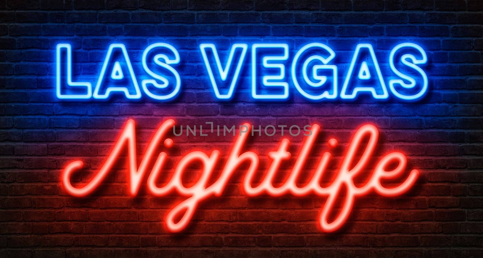 Neon sign on a brick wall - Las Vegas Nightlife