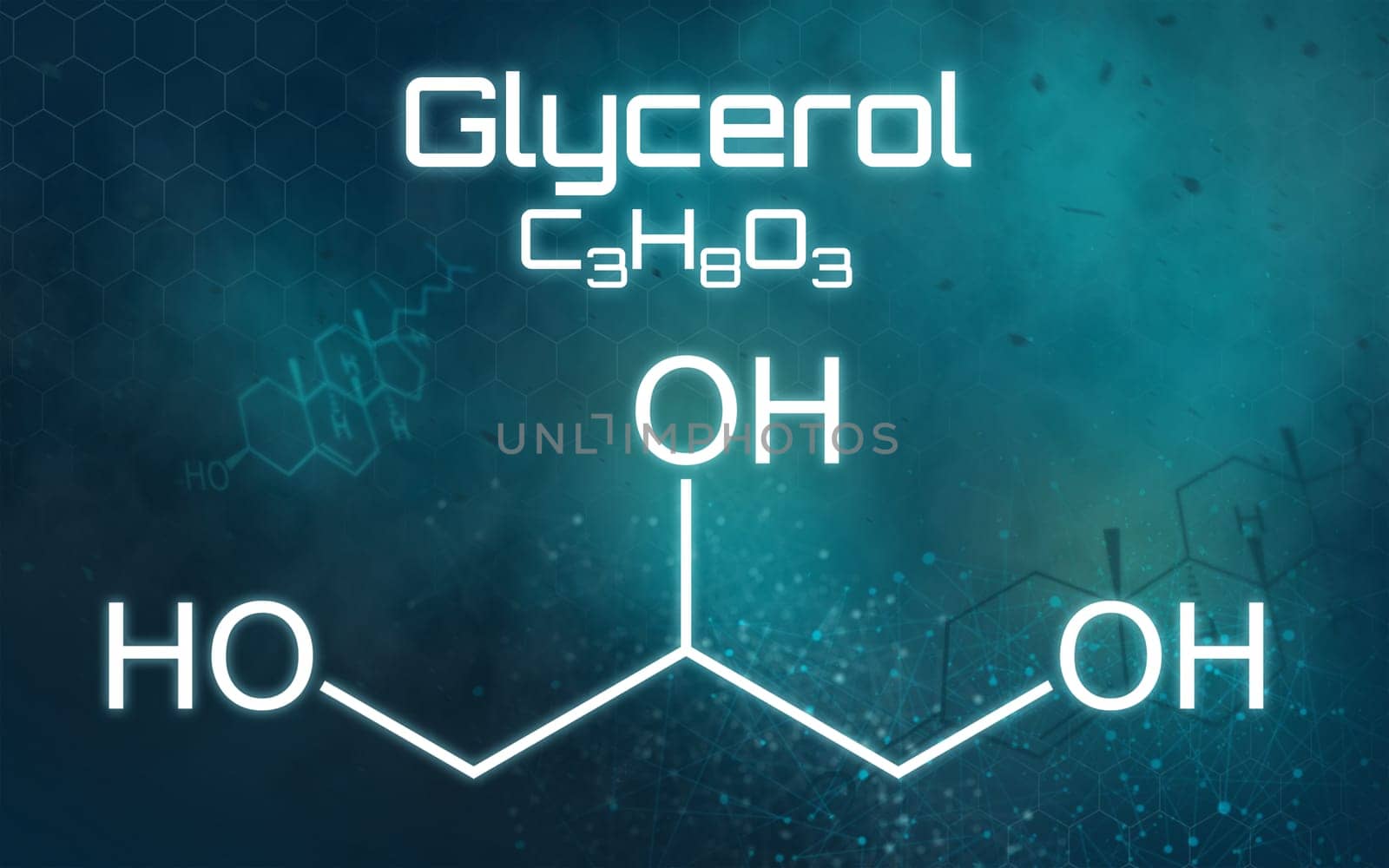 Chemical formula of Glycerol on a futuristic background
