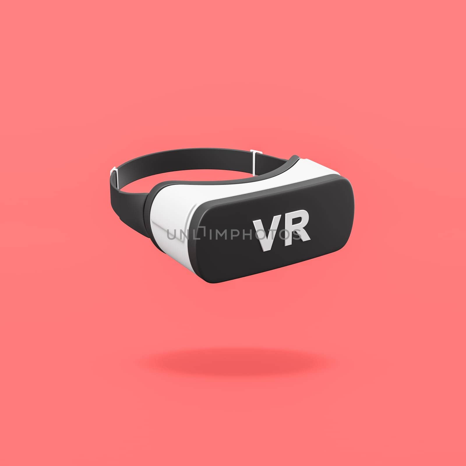 Black and White VR Virtual Reality Headset Isolated on Flat Red Background with Shadow 3D Illustration