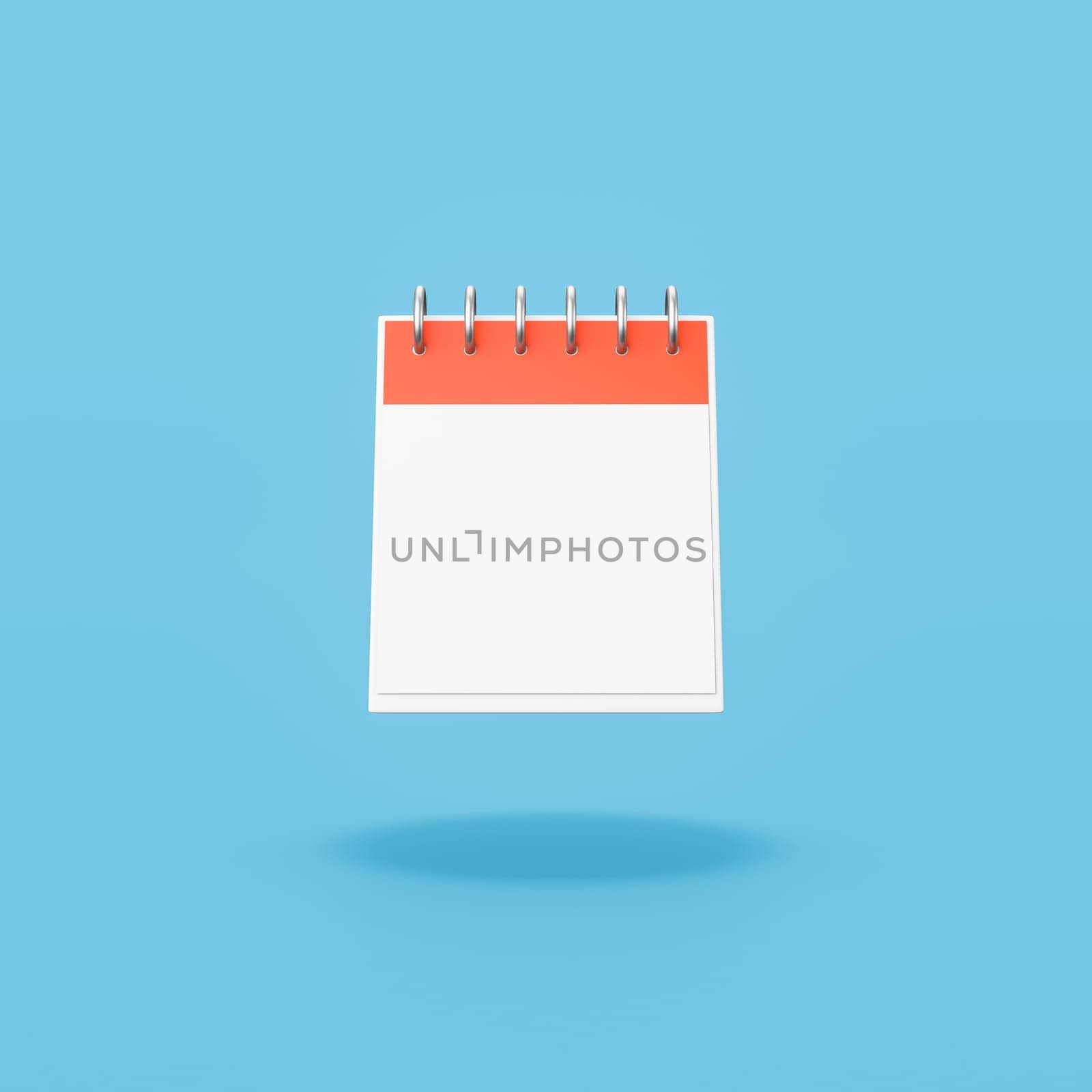 Orange and White Single Day Calendar with Blank Date on Flat Blue Background with Shadow 3D Illustration