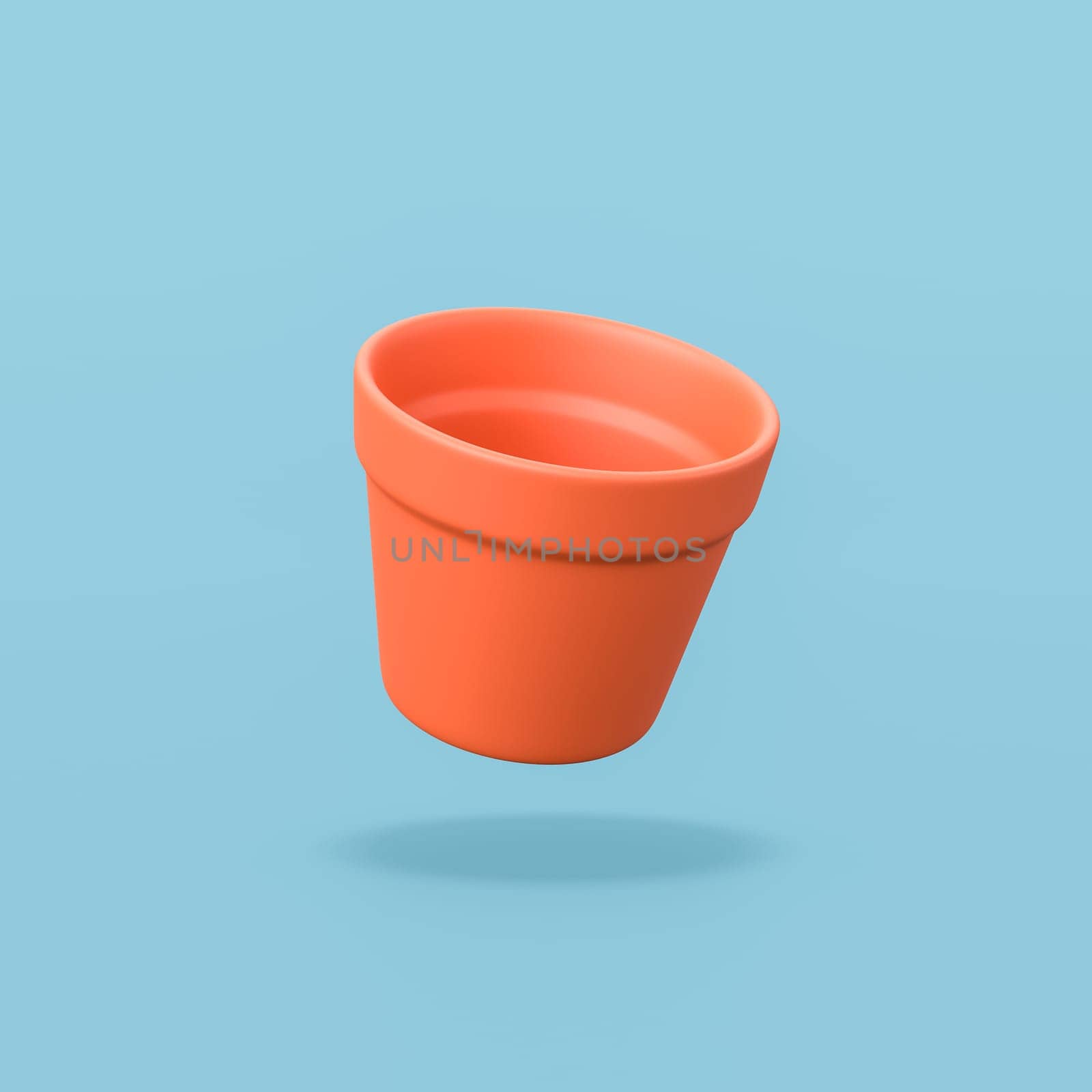 Earthenware Empty Flowerpot Isolated on Flat Blue Background with Shadow 3D Illustration
