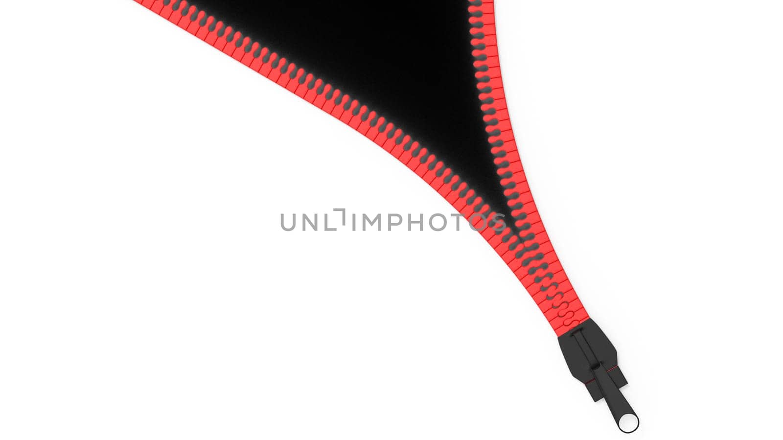 The 3d rendering of open zippers and pullers realistic set isolated on black background