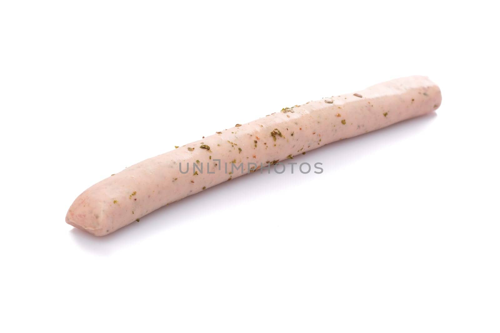 Raw thuringian bratwurst fryed sausage white isolated close-up