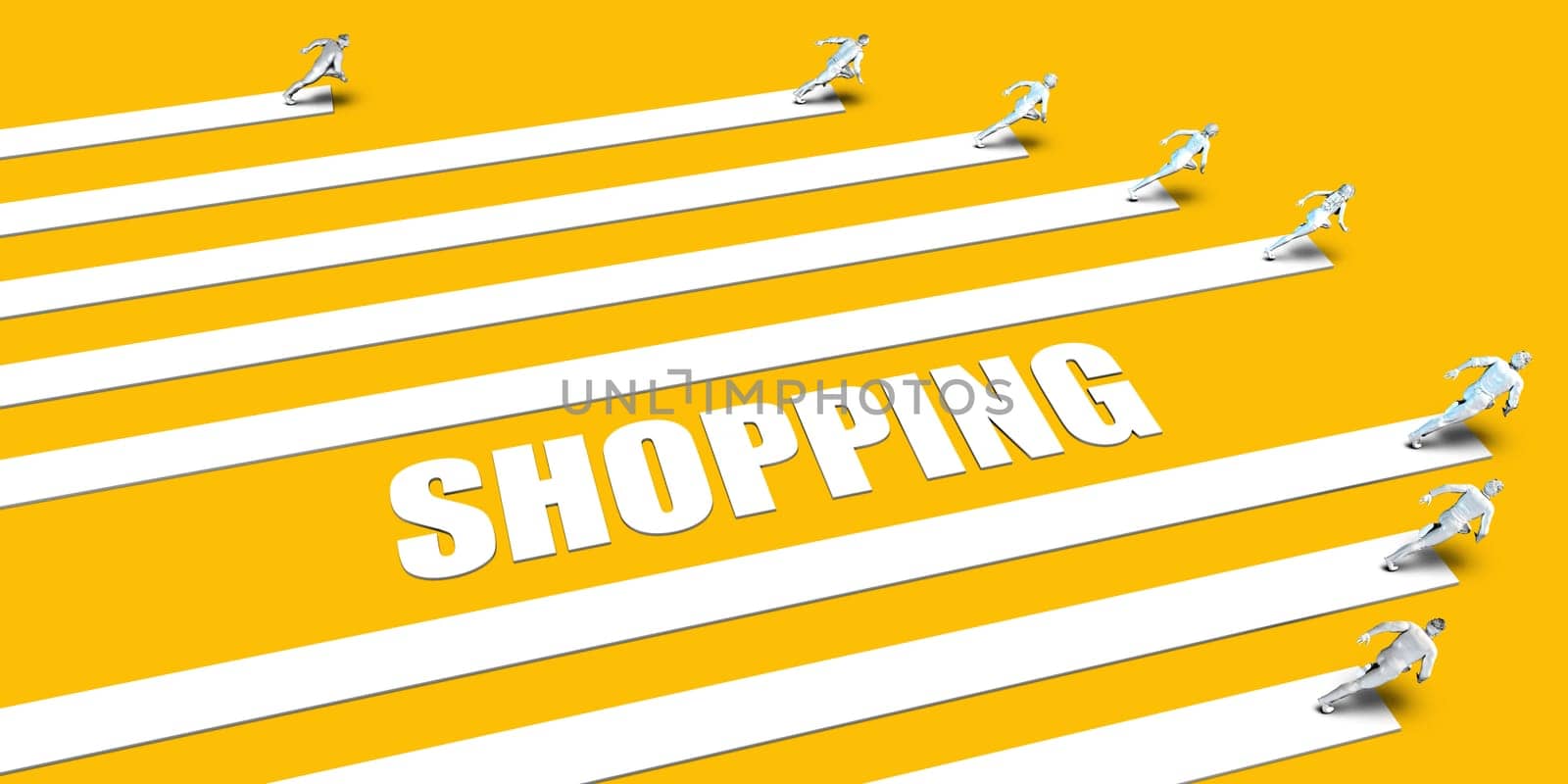 Shopping Concept with Business People Running on Yellow