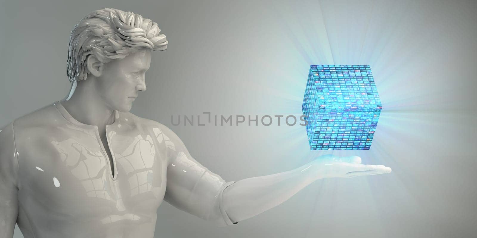 Business Man Analyzing Data Futuristic Holographic Interface