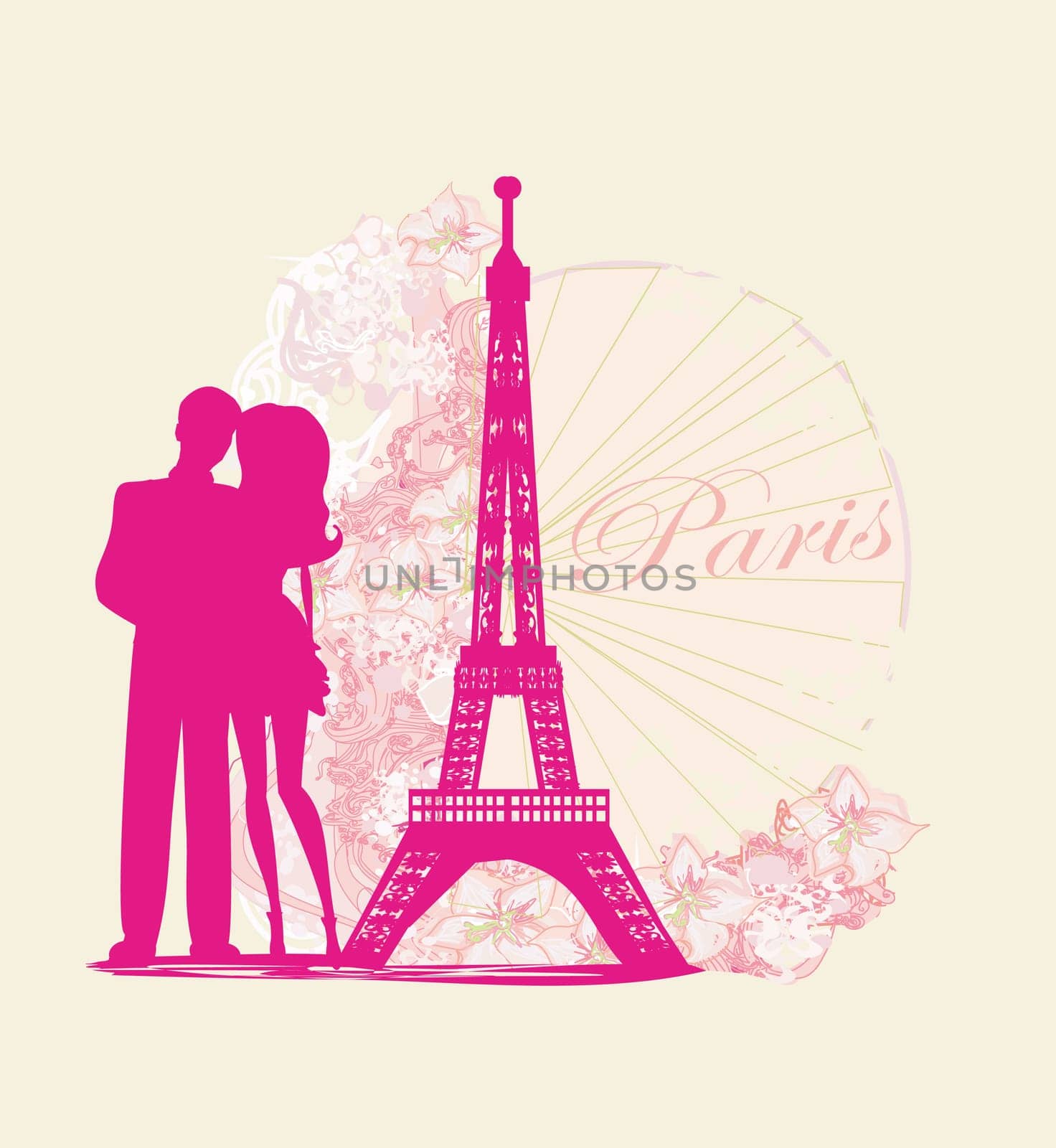 Romantic couple in Paris - abstract card